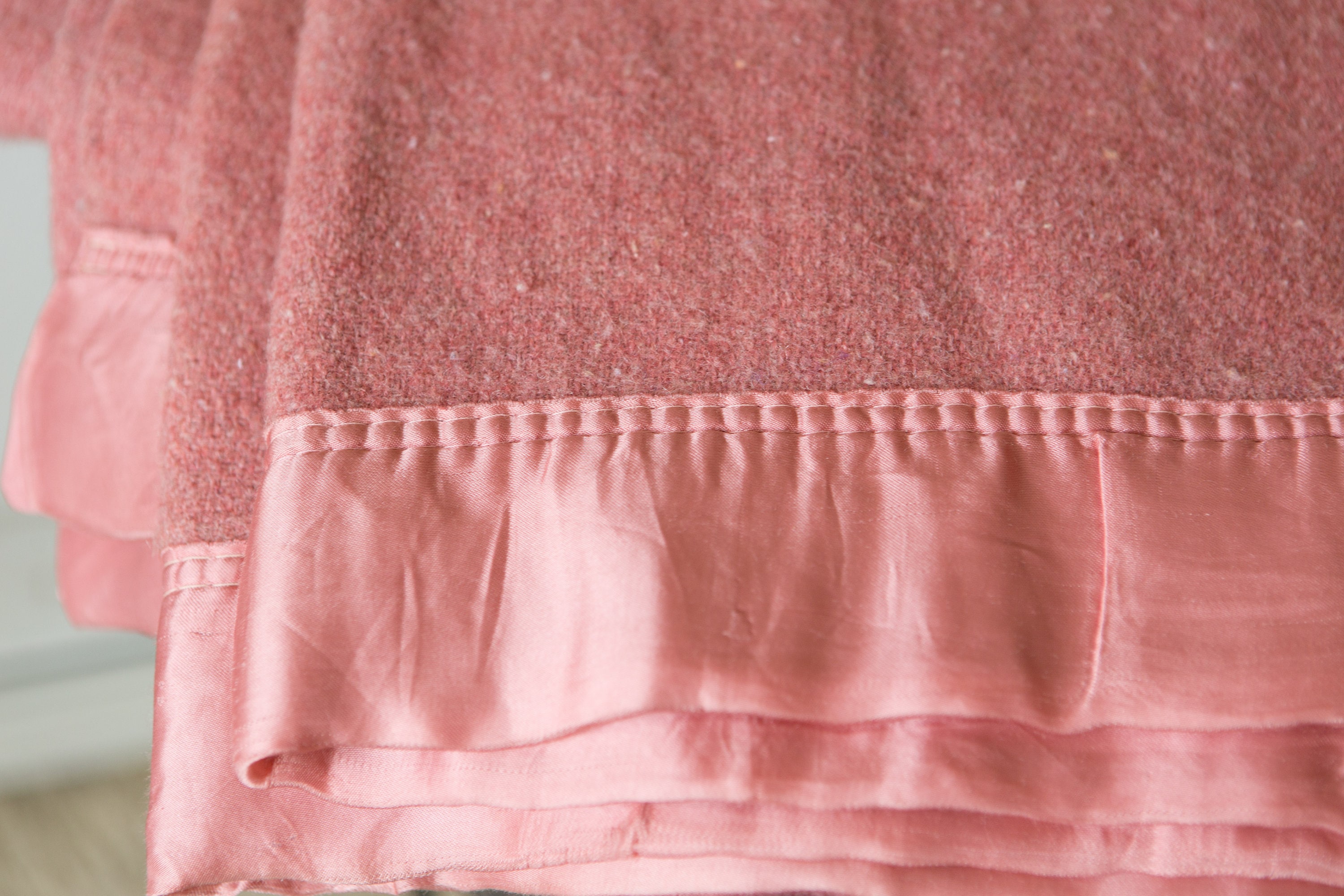 Pink Wool Blanket Large Vintage Kenwood All Virgin Wool Made in