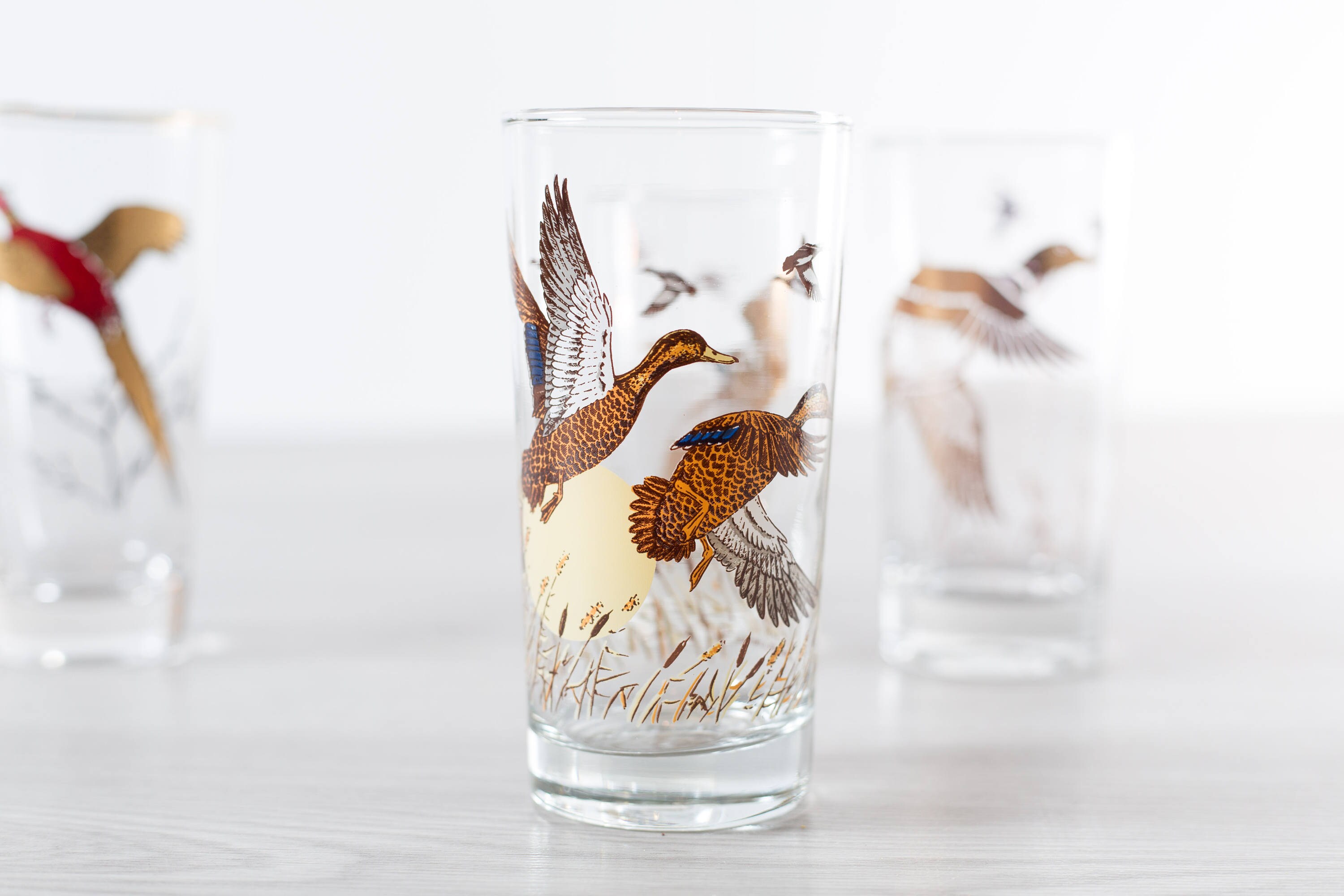 Vintage Bird Glasses / Collectible Gold Fowl Motif Cocktail Glasses
