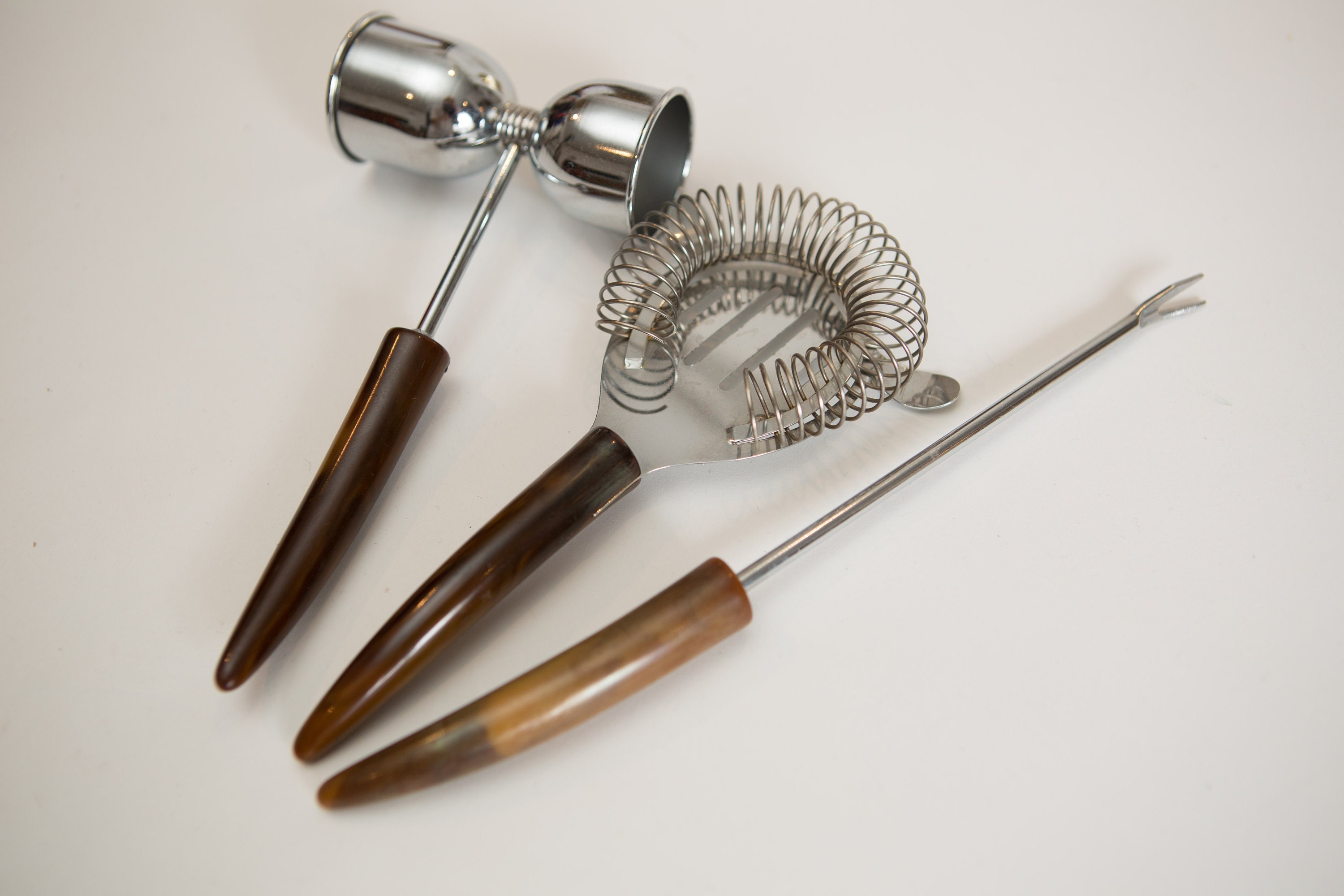 Vintage Bar Utensils / Set of 3 Vintage Stainless Steel and Bakelite