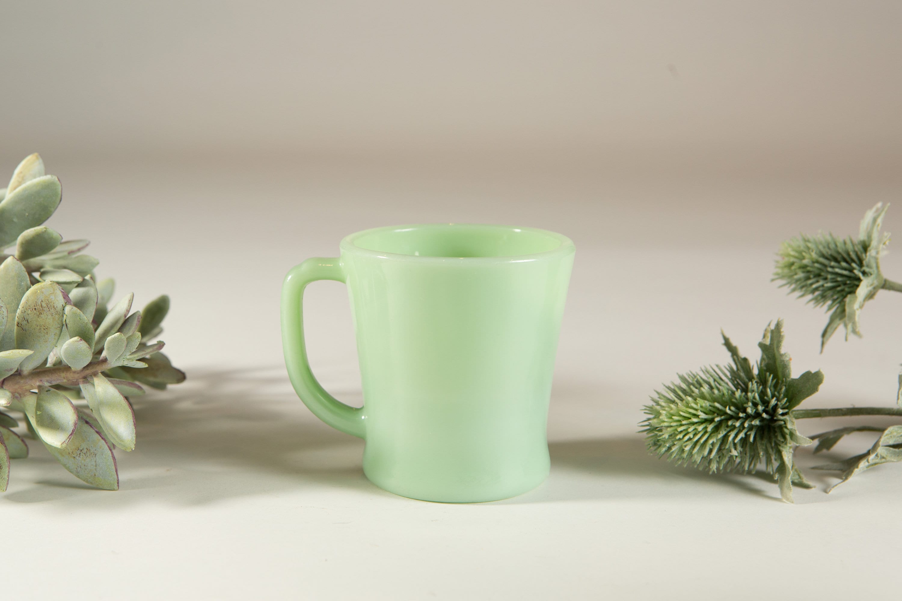 Vintage Jadeite Mugs Green Milk Glass Mugs 8oz Coffee or Tea Mugs