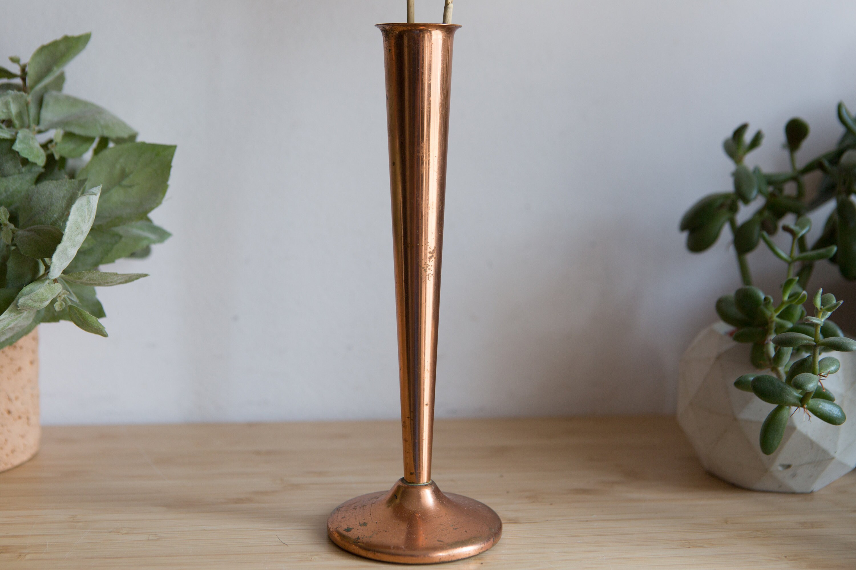 Vintage Copper Vase Metallic Shiny Small Trumpet Flower Bud Vase