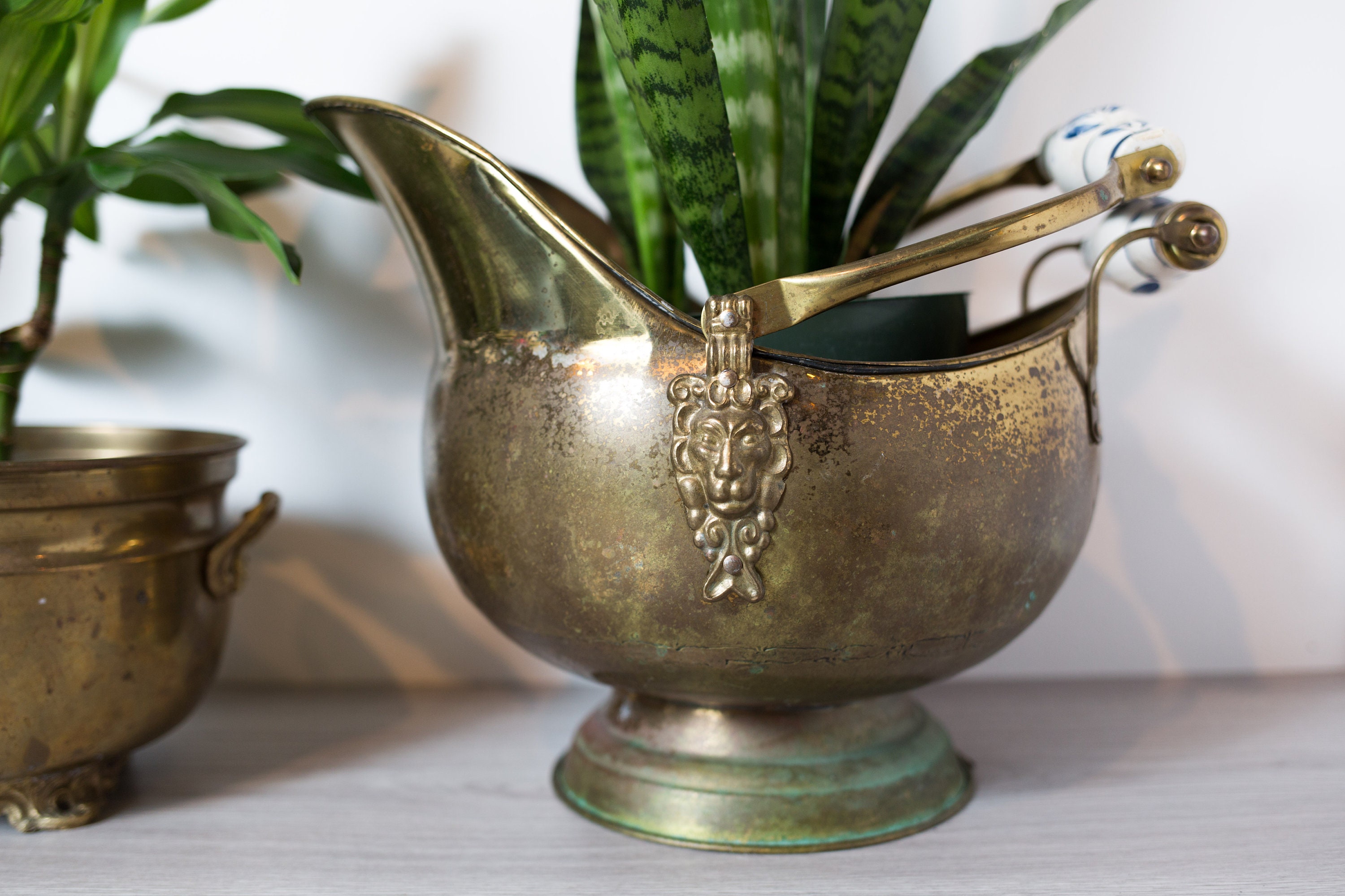 Vintage Brass Planters Set of 4 Gold Colored Footed Planters for