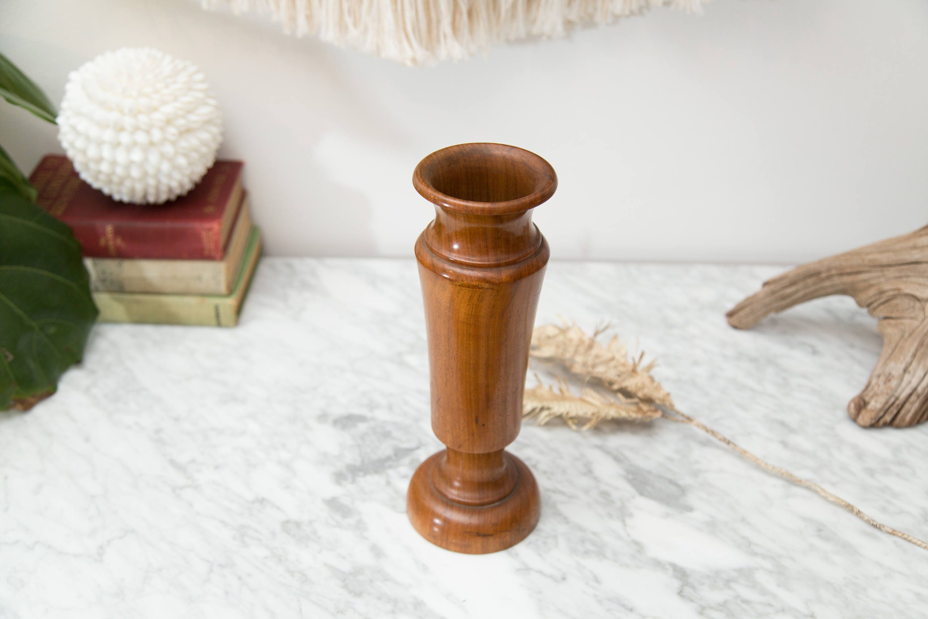 Vintage Wood Vase Mid Century Modern Primitive Flower Vase Solid