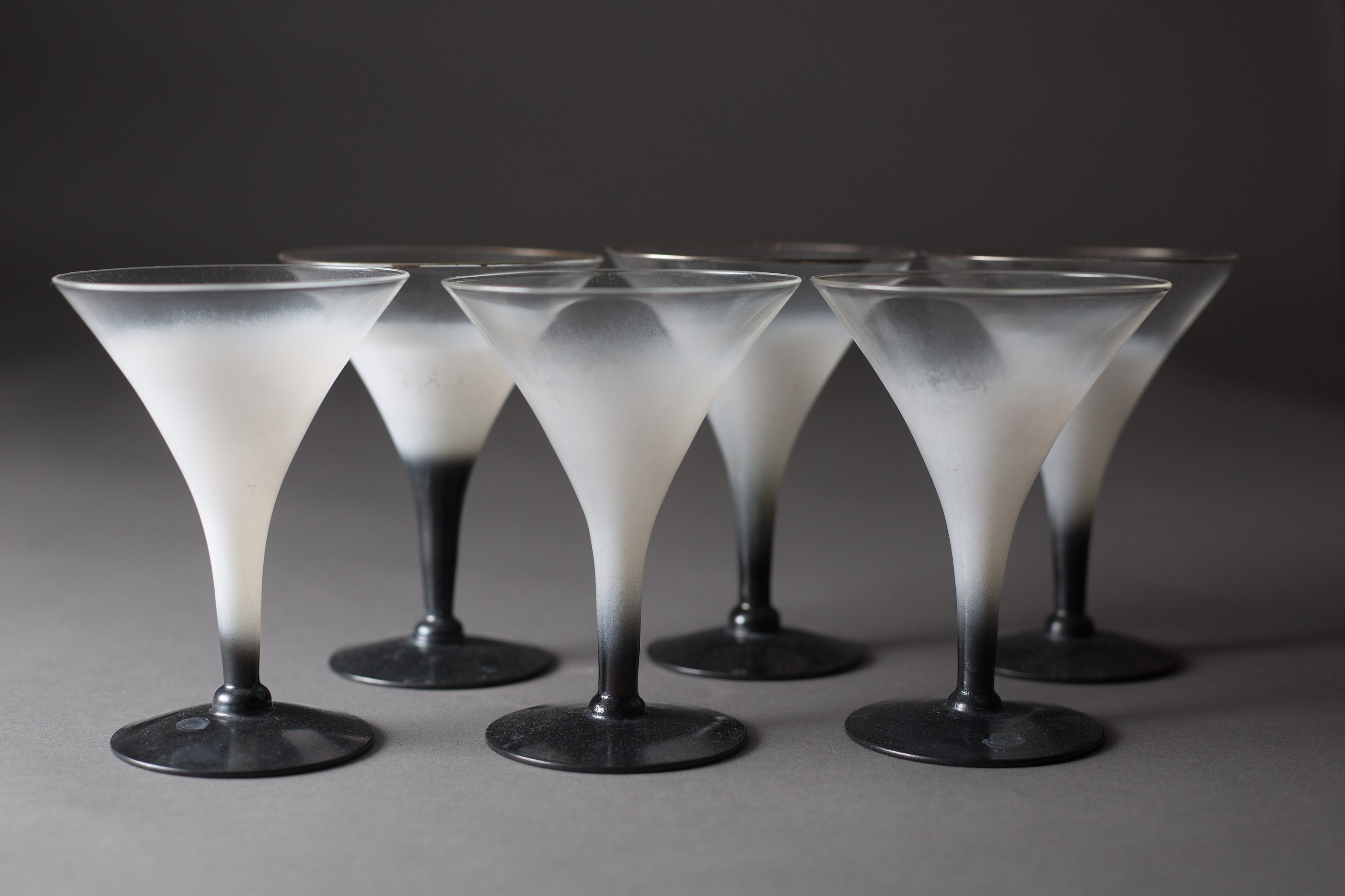 Martina Glass Set of 6 4oz Black and White Ombre Mini Vintage Martini