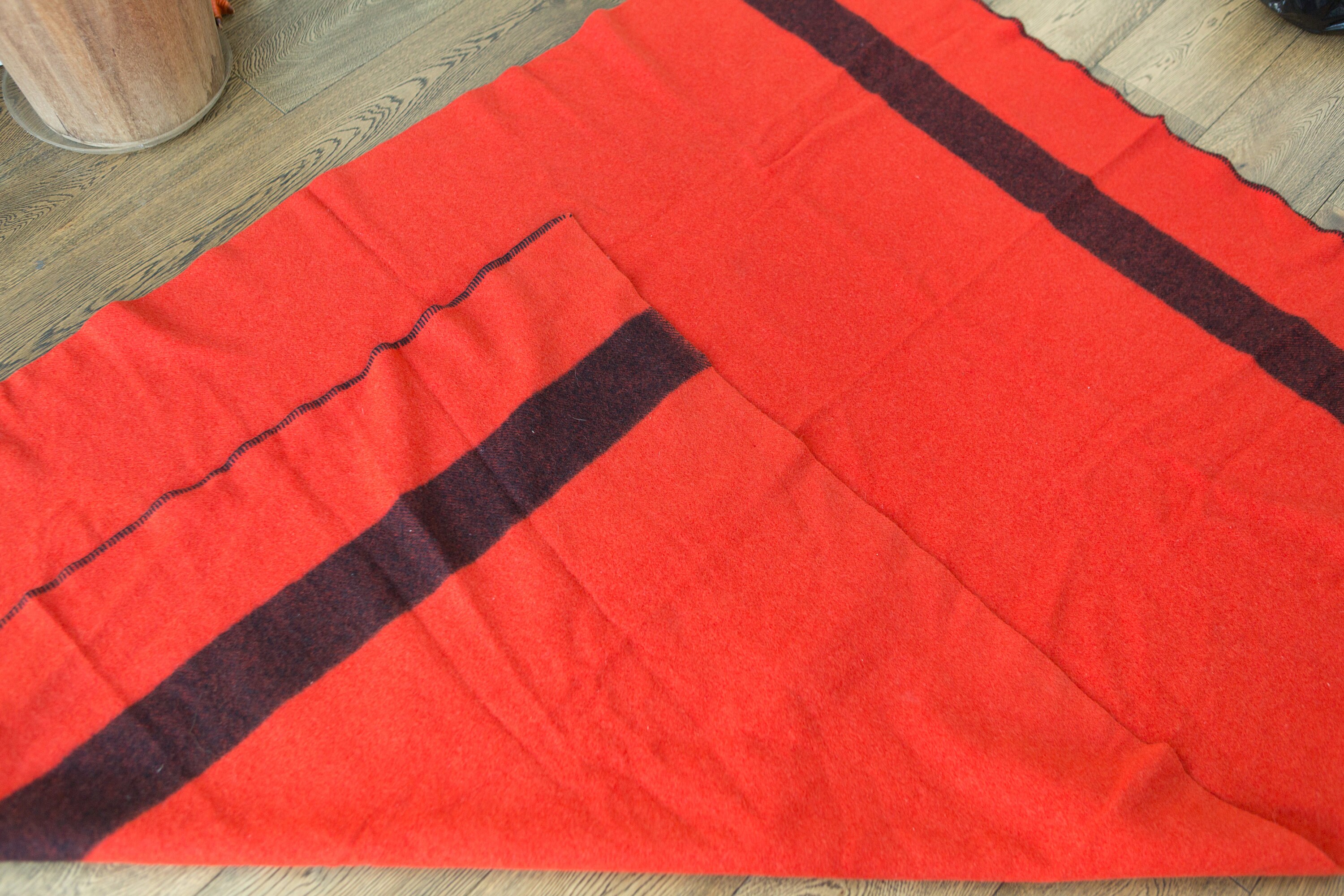 Vintage Striped Blanket Red and Black Wool Stripe Ayers Pioneer Throw