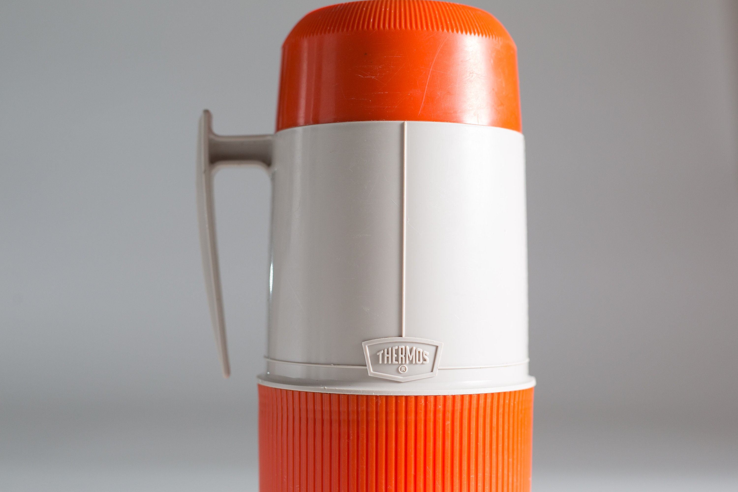 vintage thermos vacuum bottle Orange Colored Dipped Glass Lined