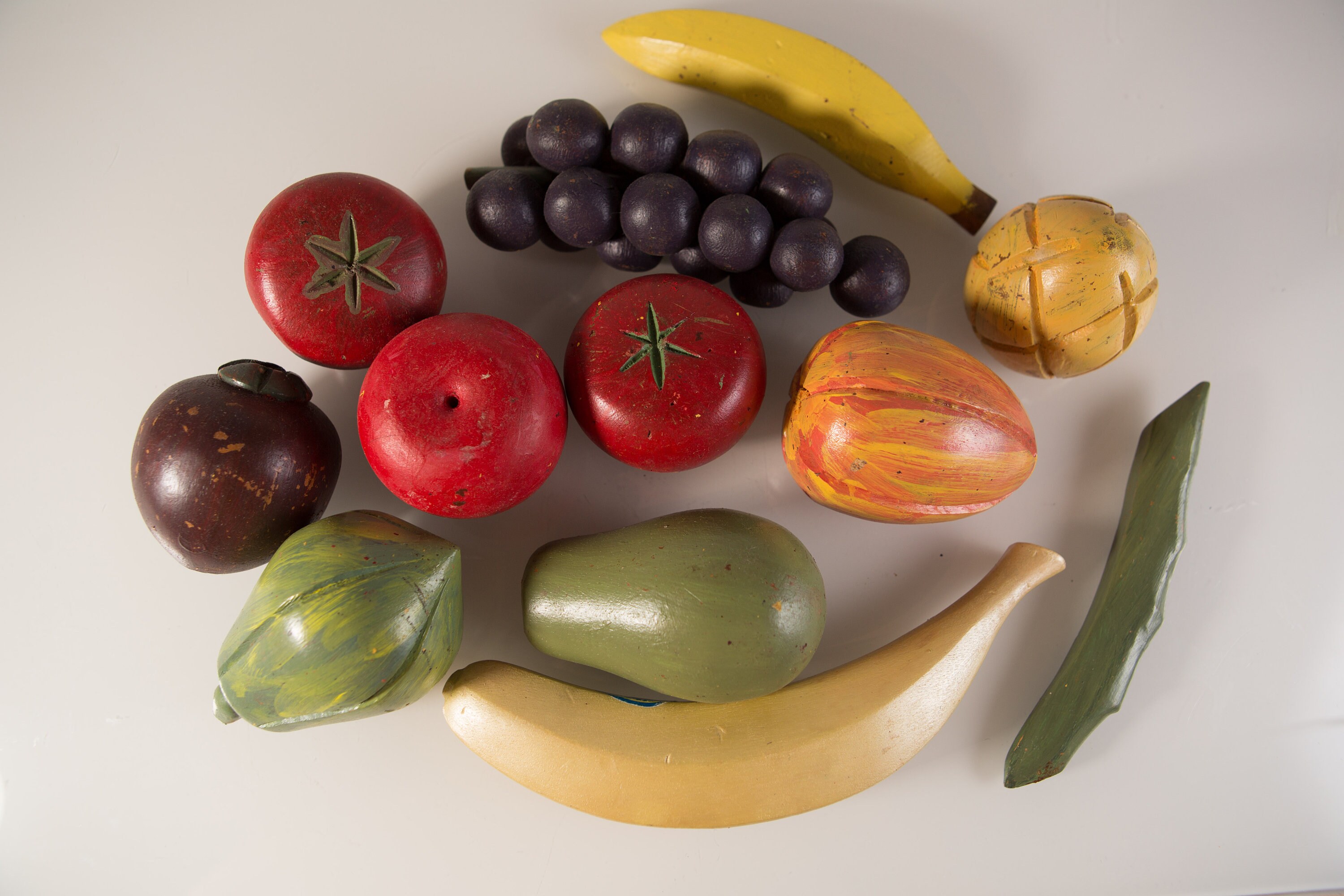 Vintage Wood Fruit Hand Carved and Painted Folk Fruit in Rustic