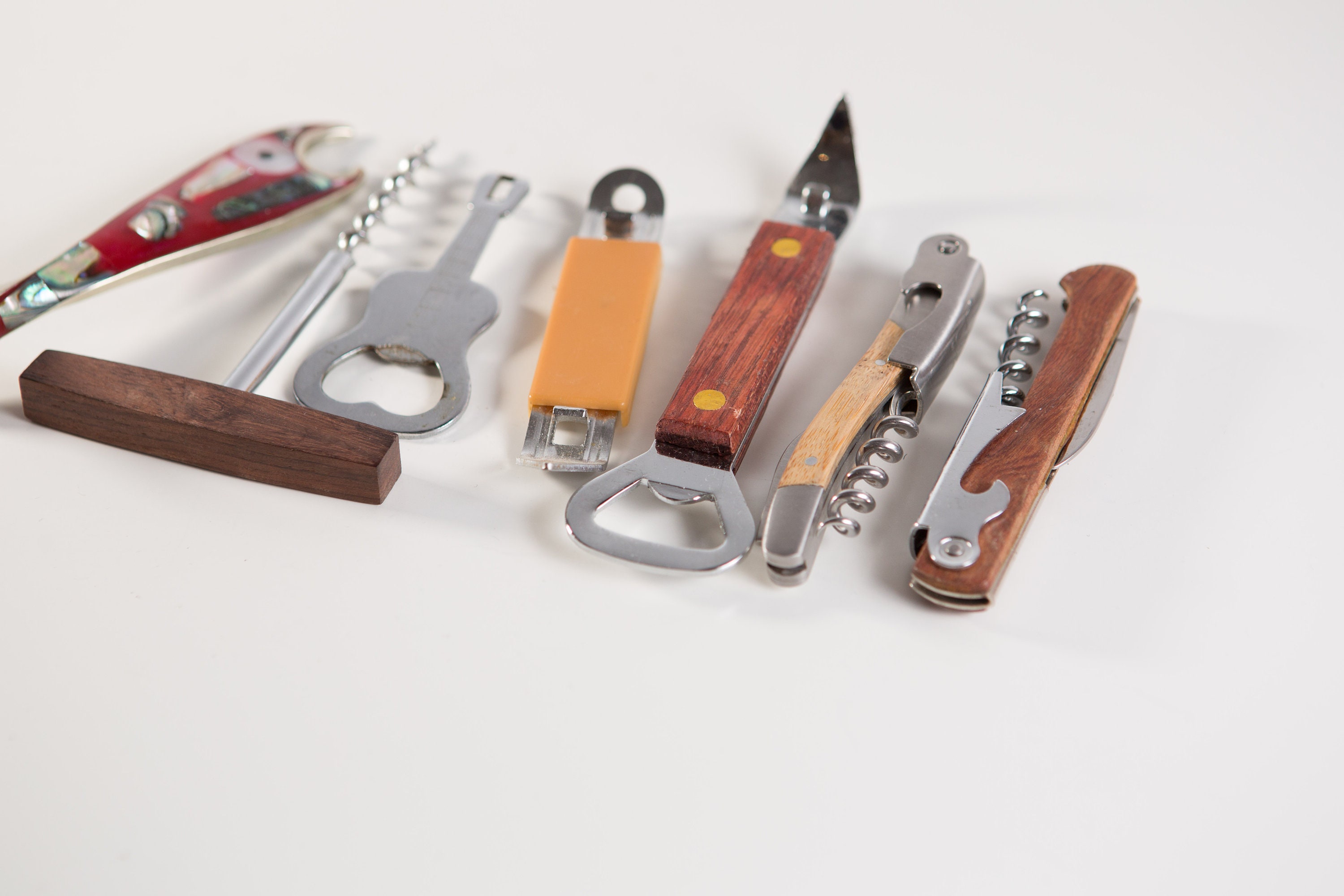 Vintage Bar Utensils / Set of 7 Vintage Stainless Steel and Plastic