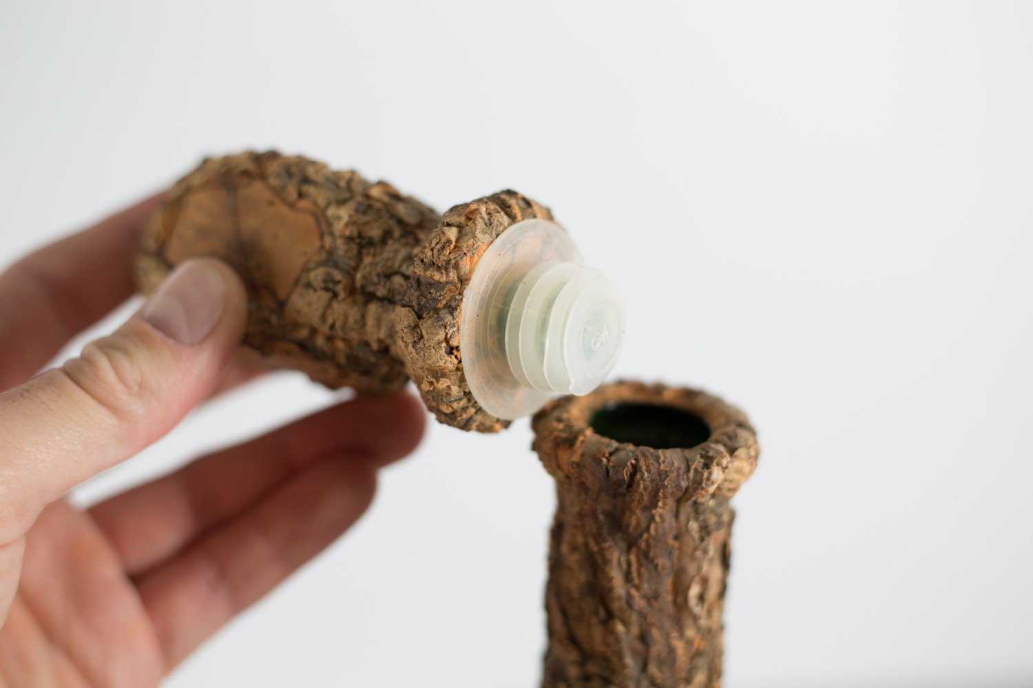 Cork Bark Bottle / MidCentury Italian Cork & Wood Bark Covered Glass