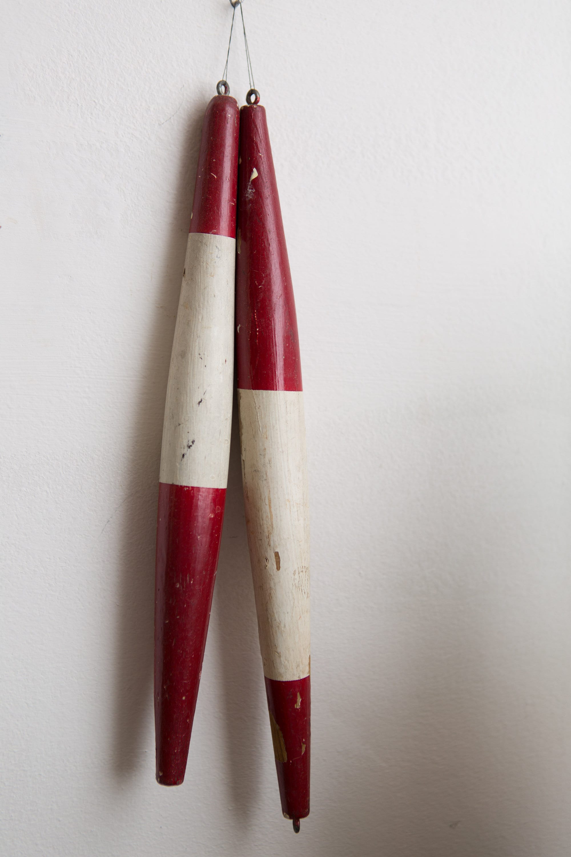 Vintage Wooden Fishing Bobbers Long Painted Pair of Fishing