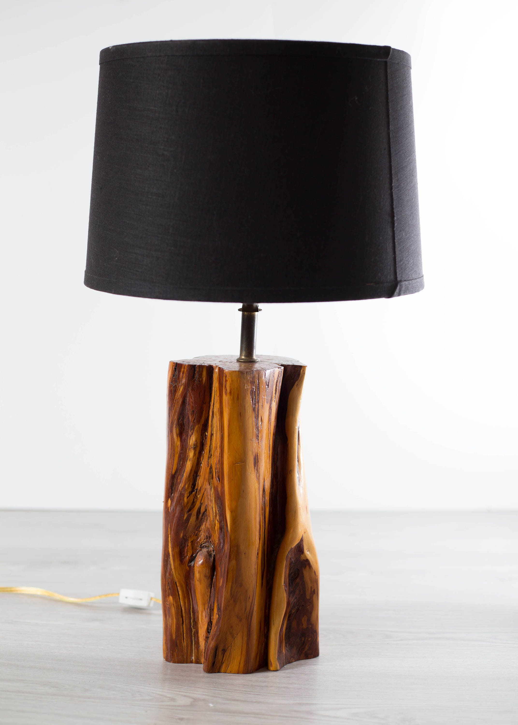 Wood Table Lamp / Vintage Hickory Style Live Edge Wood Stump Accent