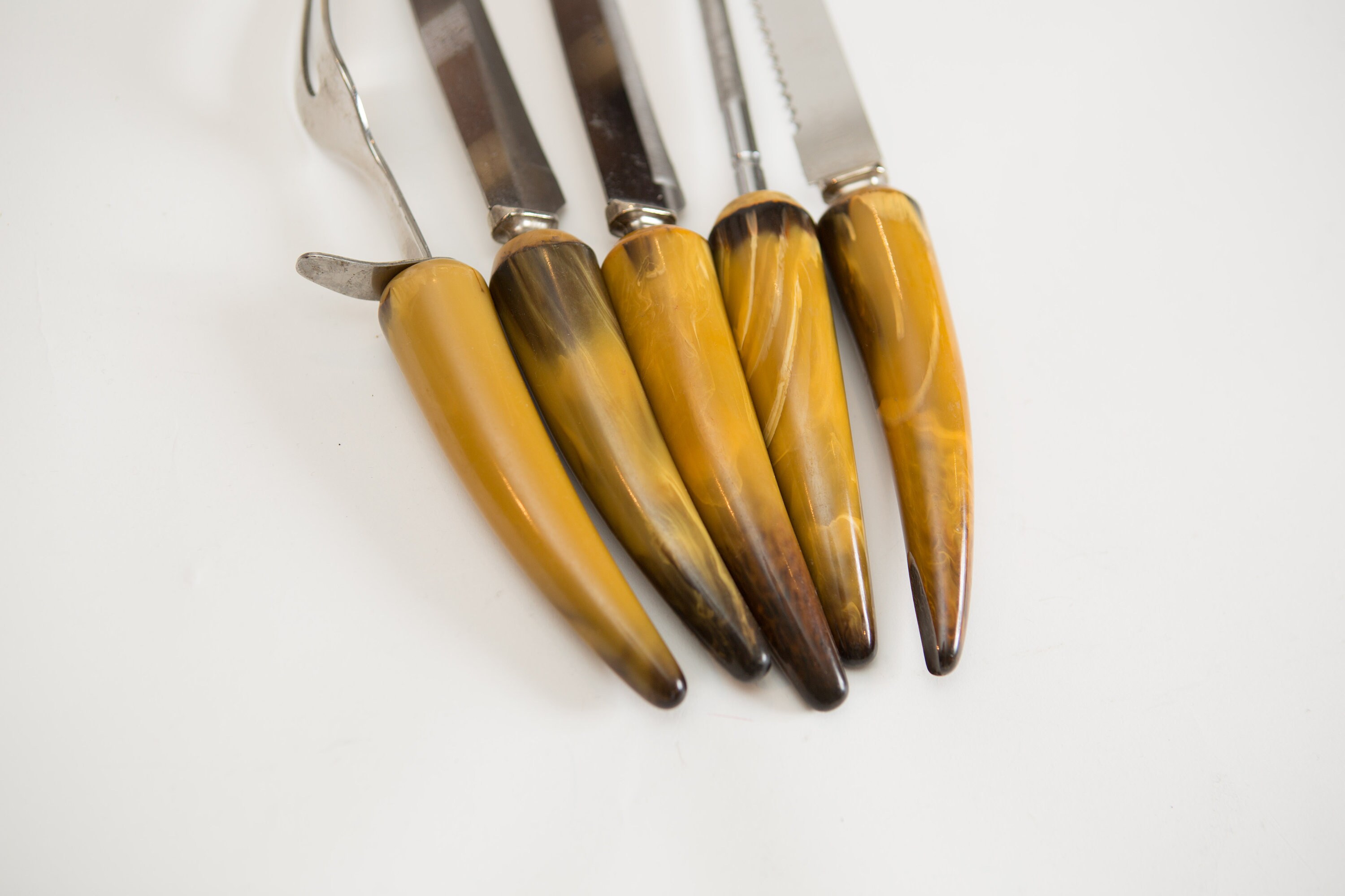 Bakelite Knife Set / 5Piece Vintage Sheffield Fine Cutlery Knife, Fork