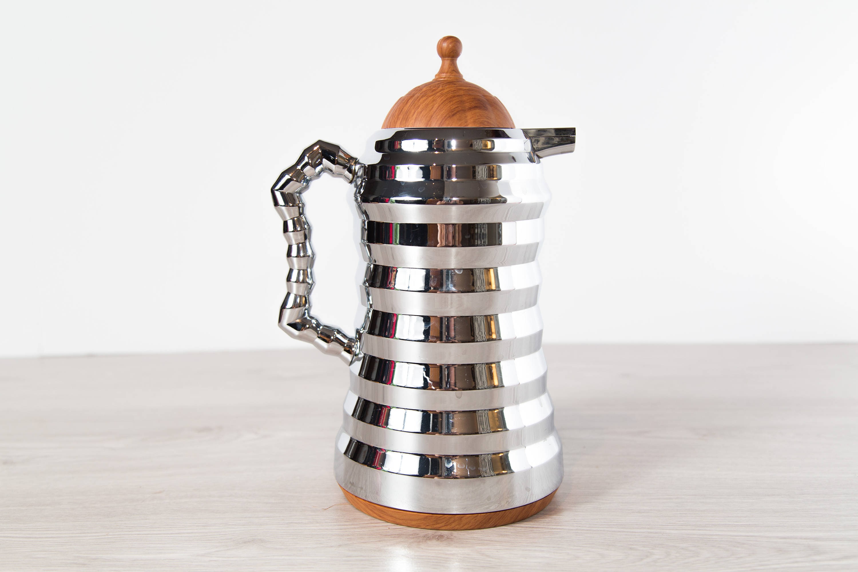 Vintage Coffee Thermos / Stainless Steel Ribbed Metal Tea Thermal