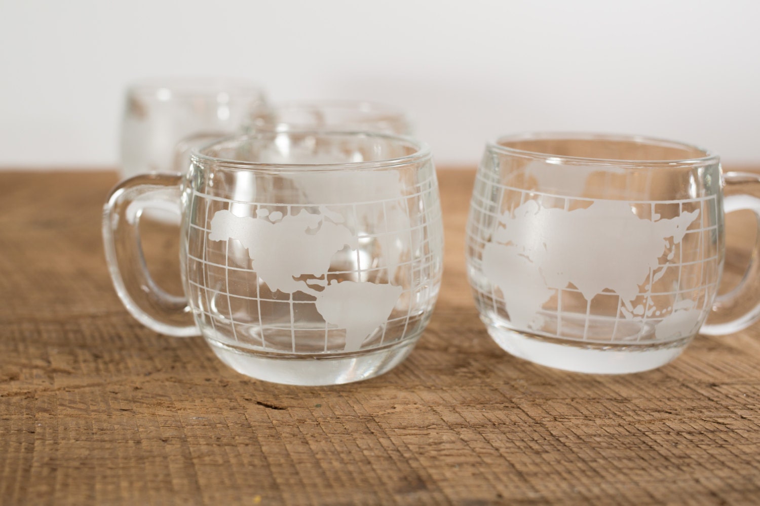 4 Nescafe World Globe Map Glass Mugs (Vintage Nestlé) 8oz Frosted Tea