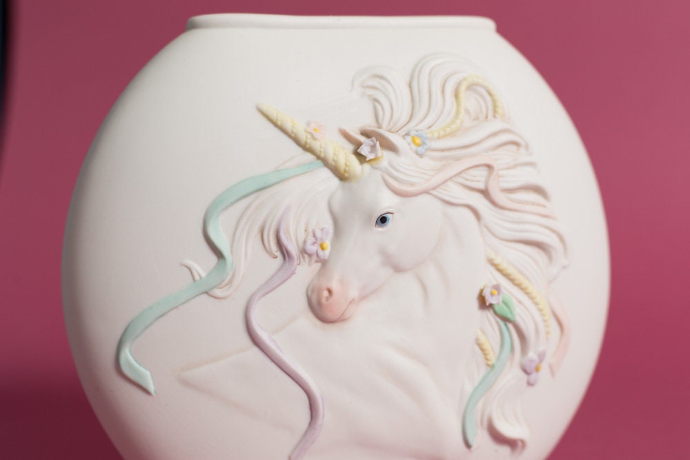 Unicorn Vase Vintage 1980's Ceramic Rainbow Colored Flower Vase Mothers Day Gift