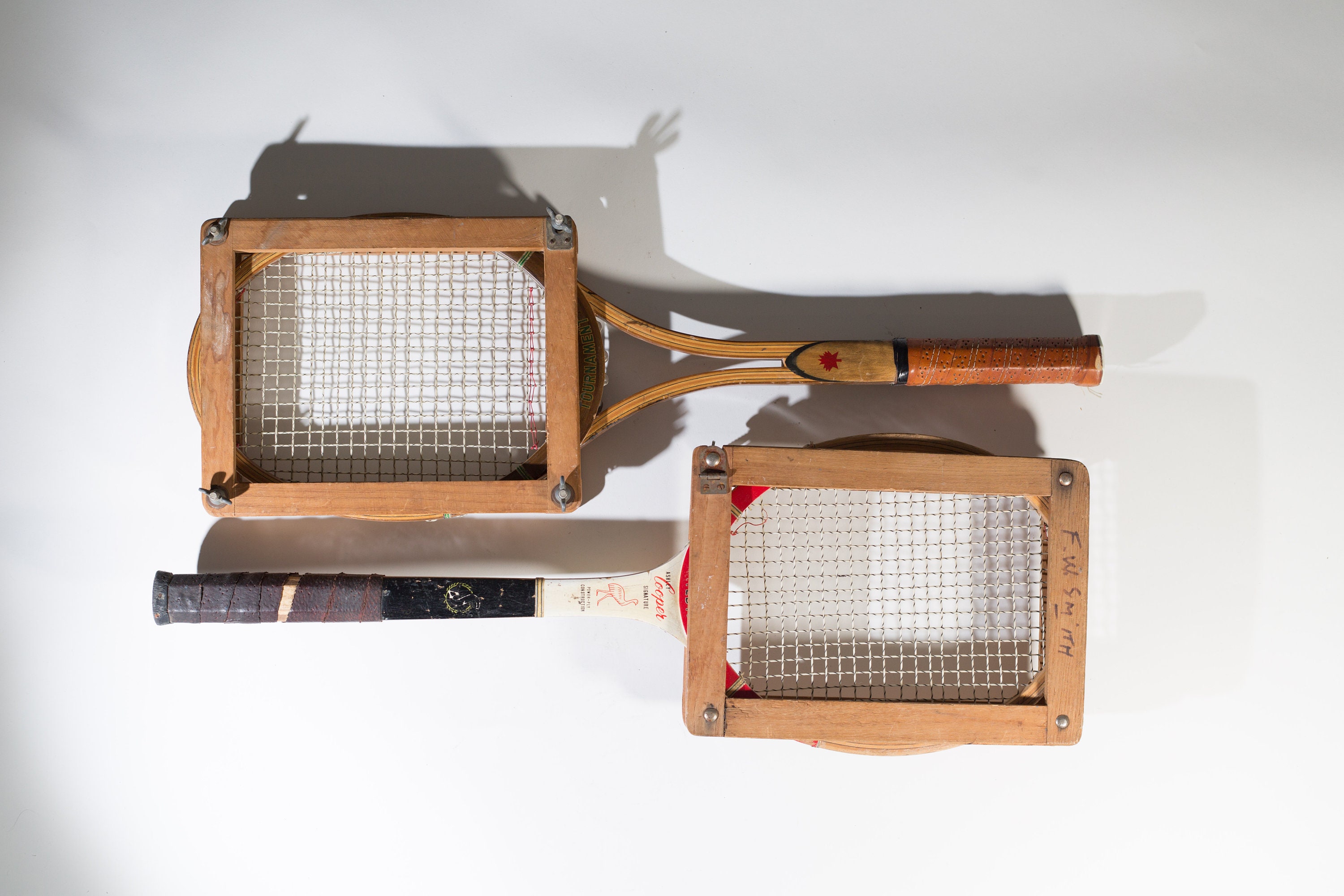 Vintage Wood Tennis Racquets Pair of Wooden Rackets with Wood