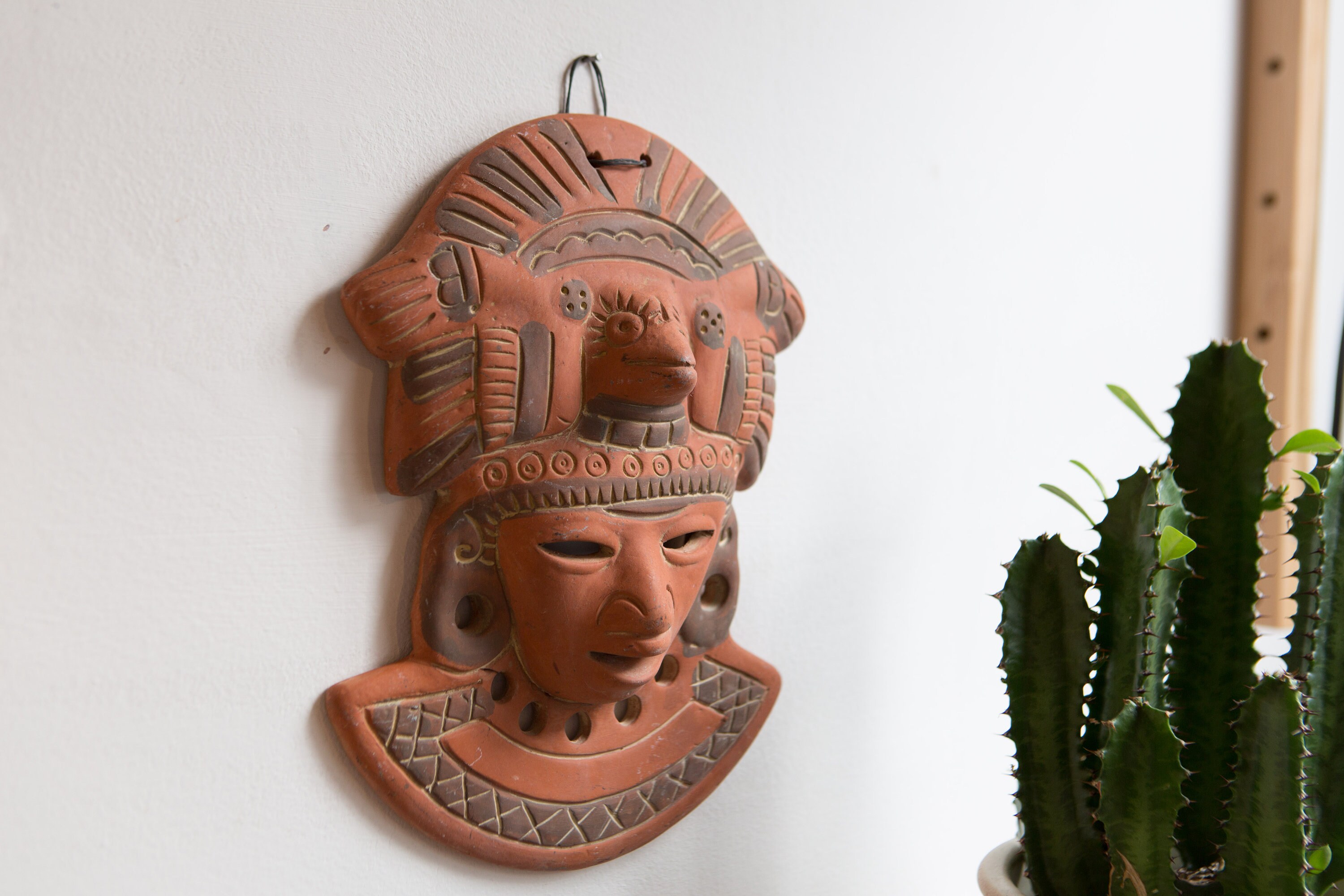 Vintage Ceramic Mask Terracotta Wall Hanging Face Hand Painted