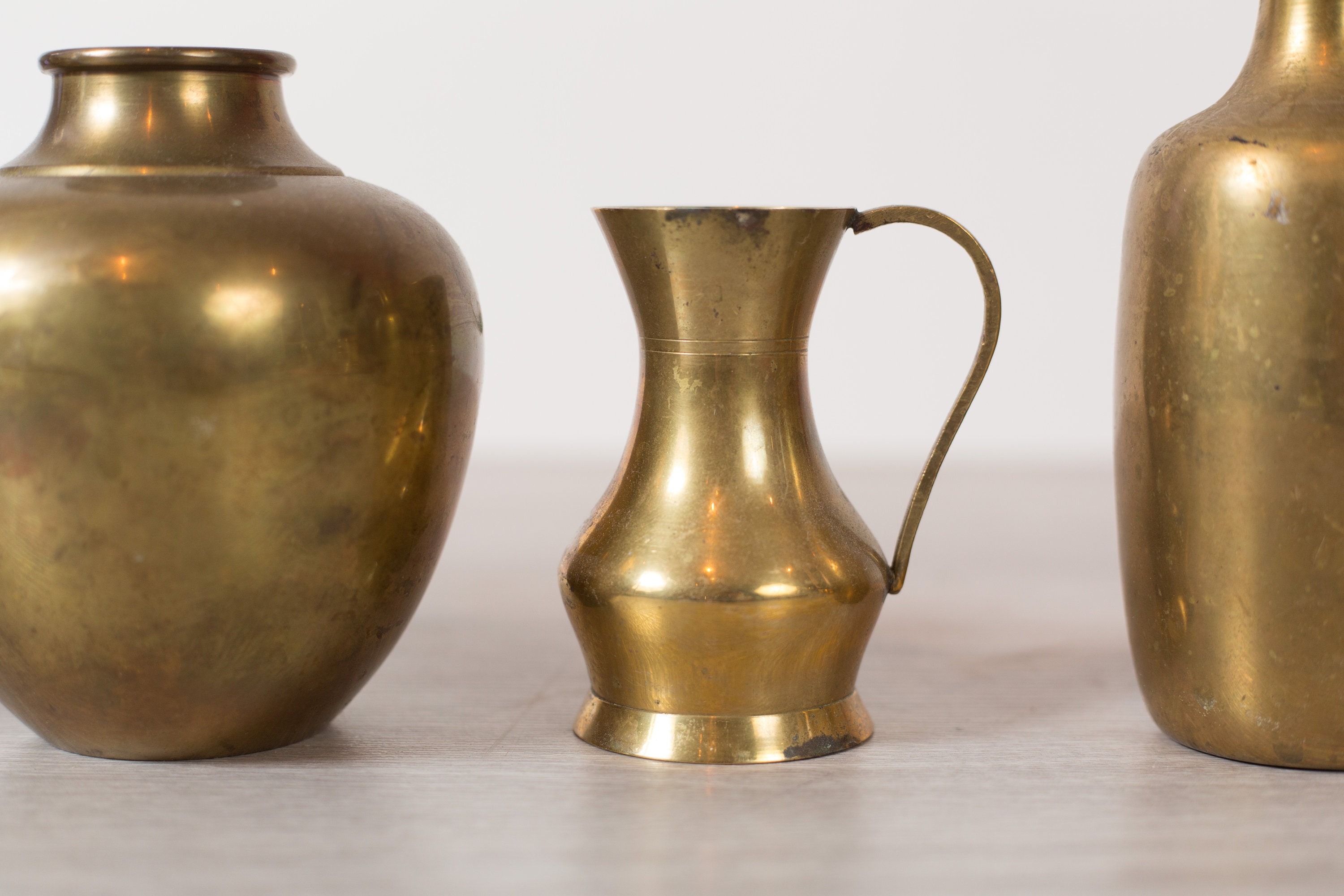 Vintage Brass Vases Set of 5 Small Gold Colored Bubble Bud Vases for