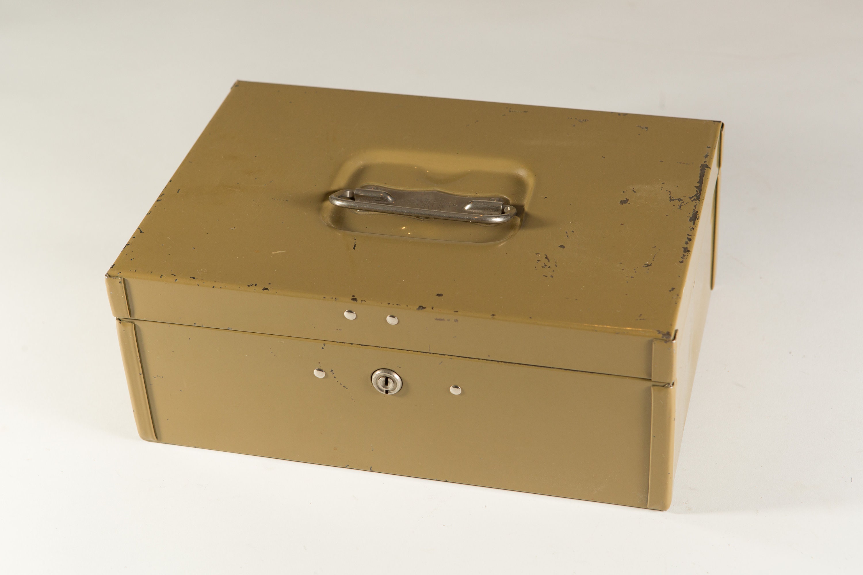 Vintage Metal Cash Box Gold and Black Banker's Box Coins Petty Cash