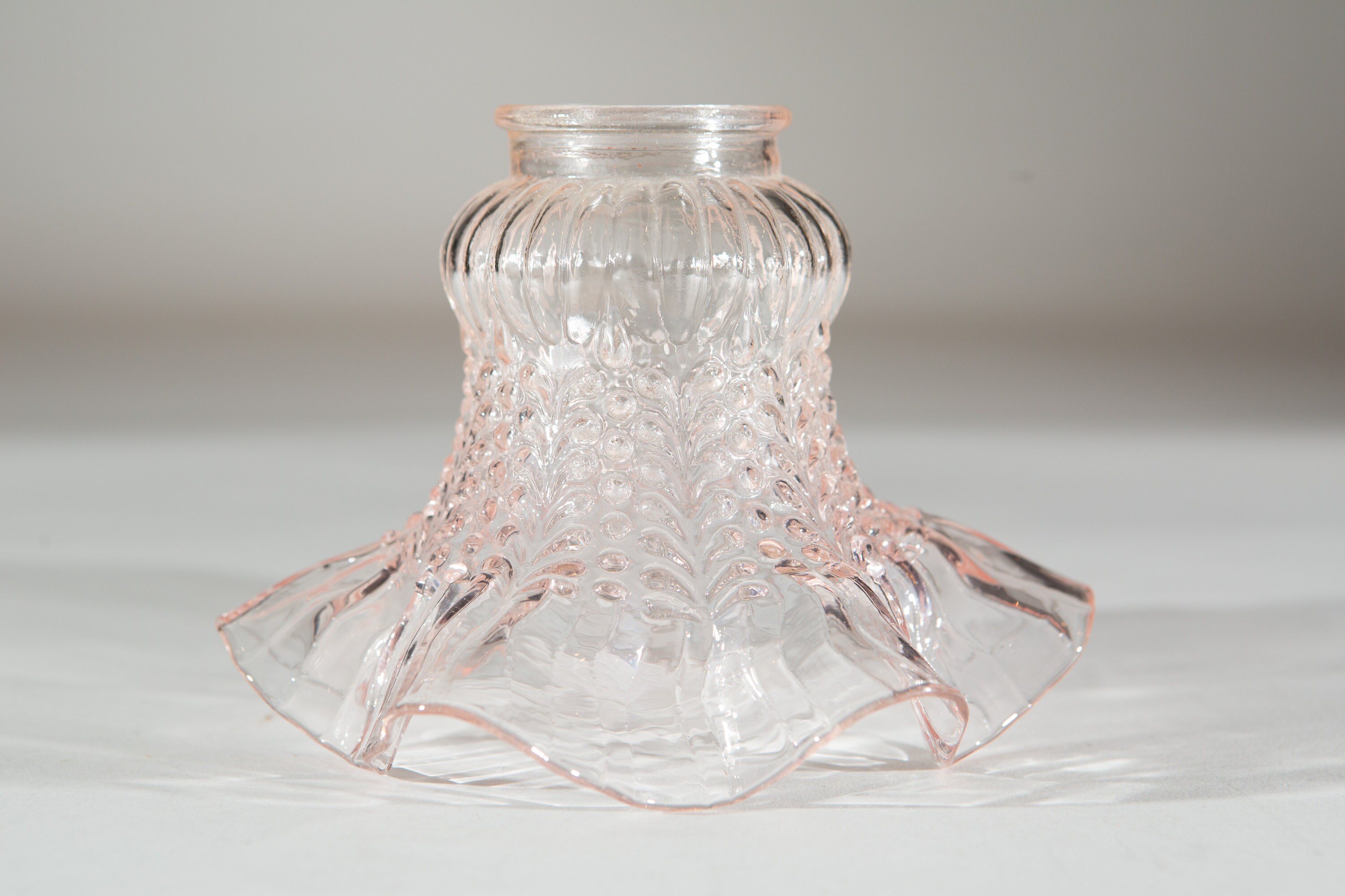 Vintage Pink Glass Lamp Shade Clear Bell Shaped Pressed Glass Pendant Chandelier Shade