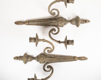 Antique Brass Wall Sconce Candelabras - Vintage Louis XVI Style Candlestick Holders - Renaissance Gothic Medieval Ornate Candle Holders