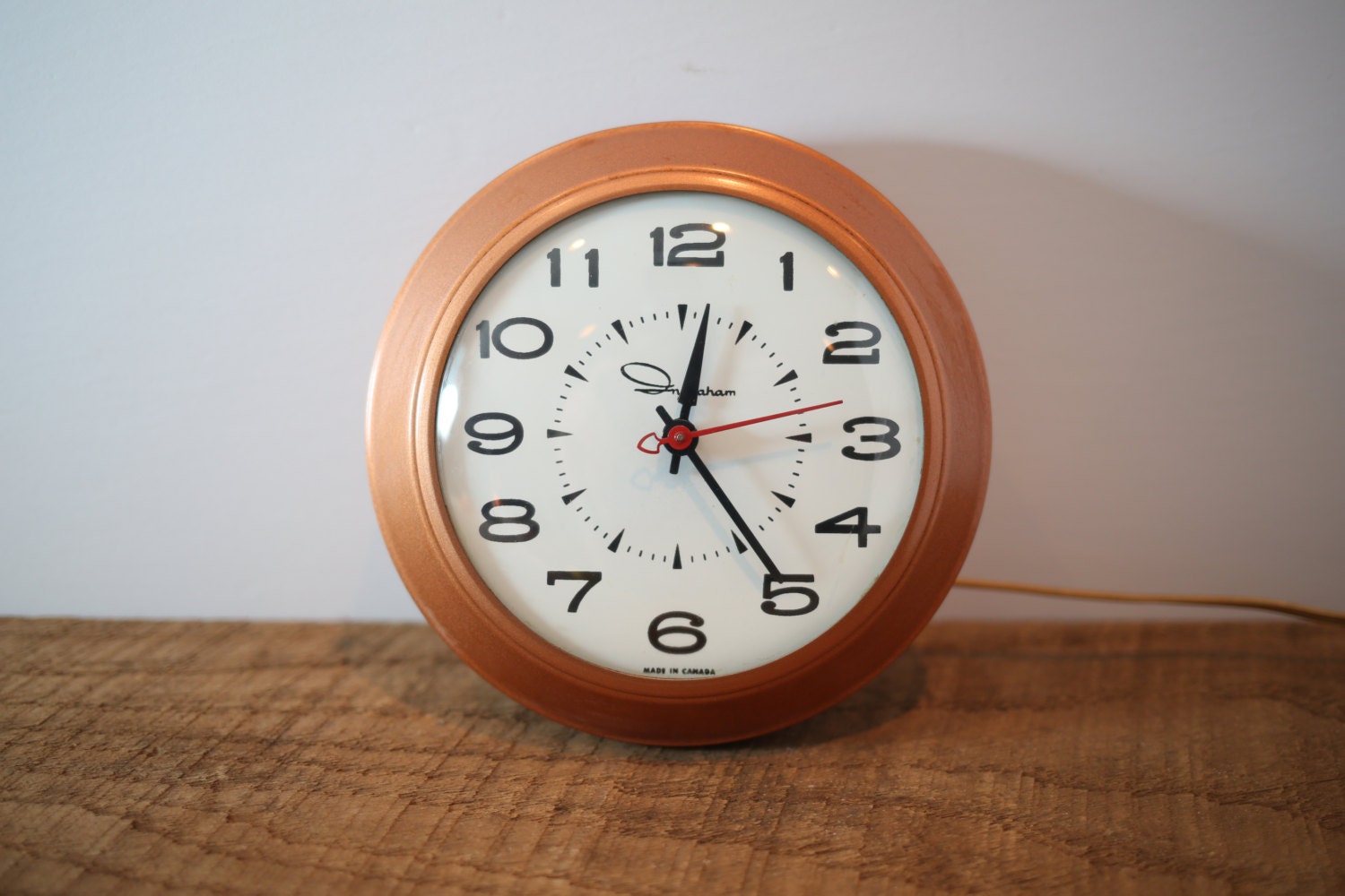 70's Ingraham Copper Coloured Electric Wall Clock Mid Century Modern