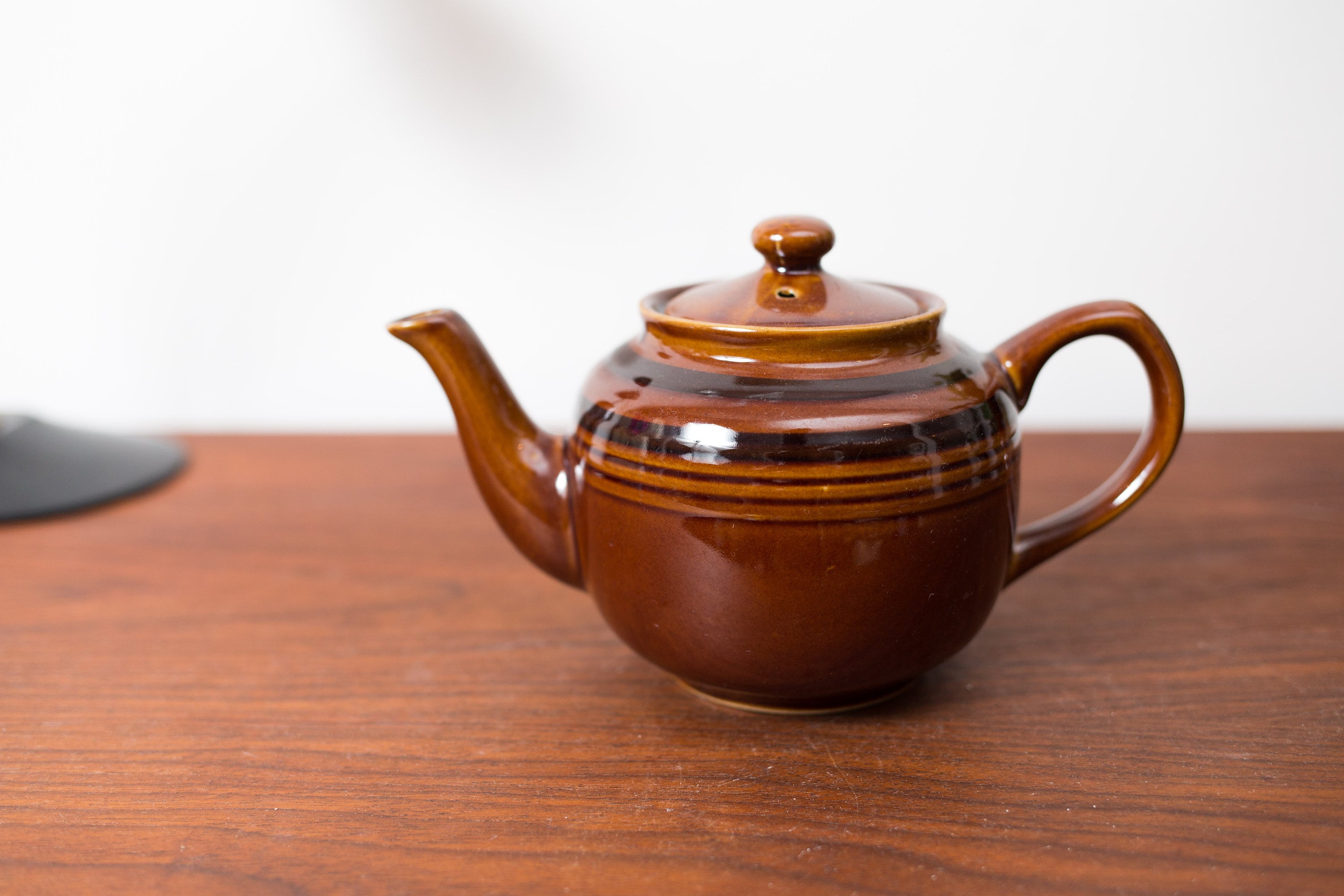 Vintage Ceramic Coffee Pot 1960's Brown Earth Tone Striped Coffee Tea Pot