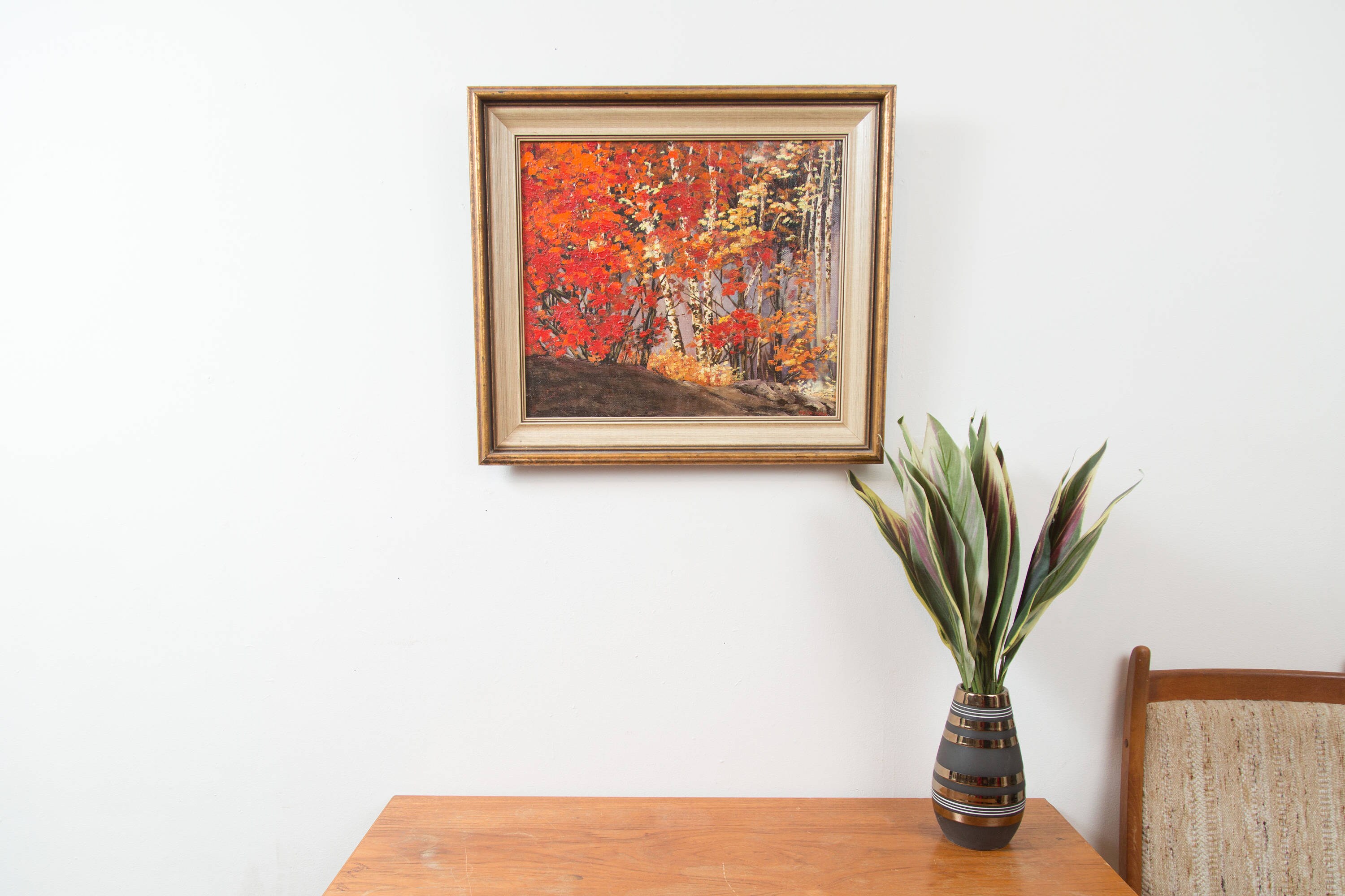 Antique Framed Painting on Board / Rustic Country Scene with River