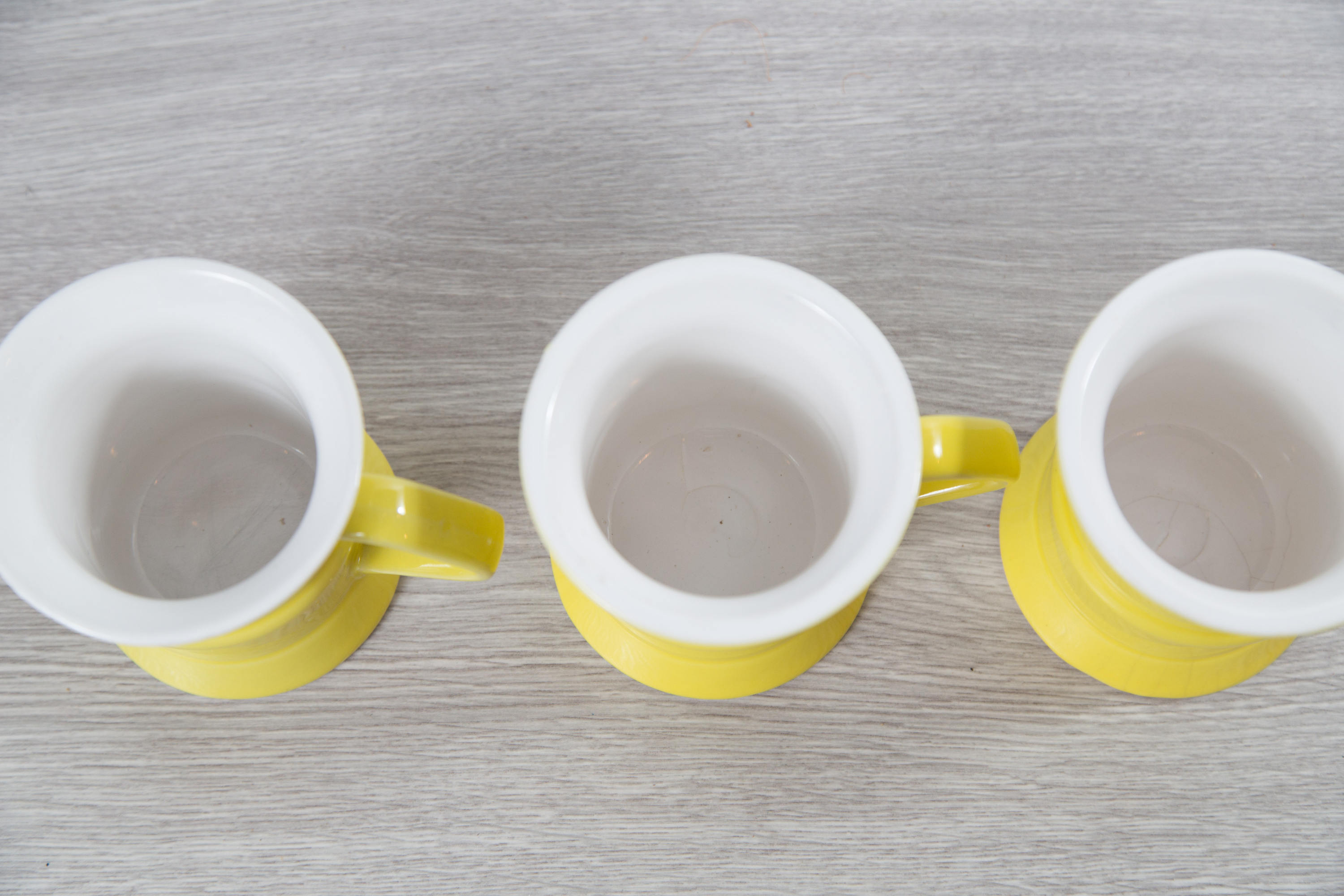 3 Vintage Yellow Mugs / Ceramic Coffee or Tea Mugs