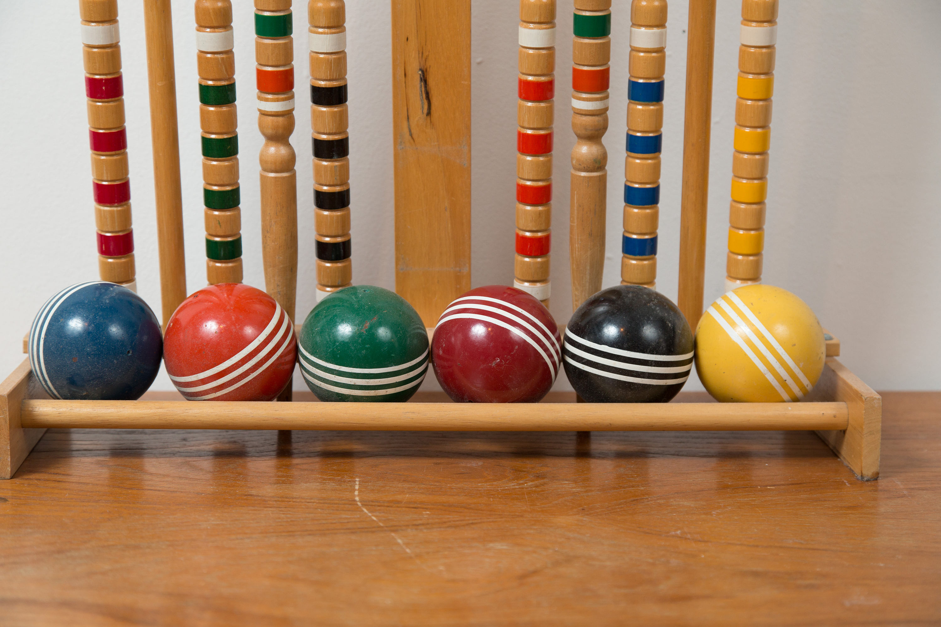 Vintage Croquet Set 6person Sportcraft Wood Striped Rainbow Lawn