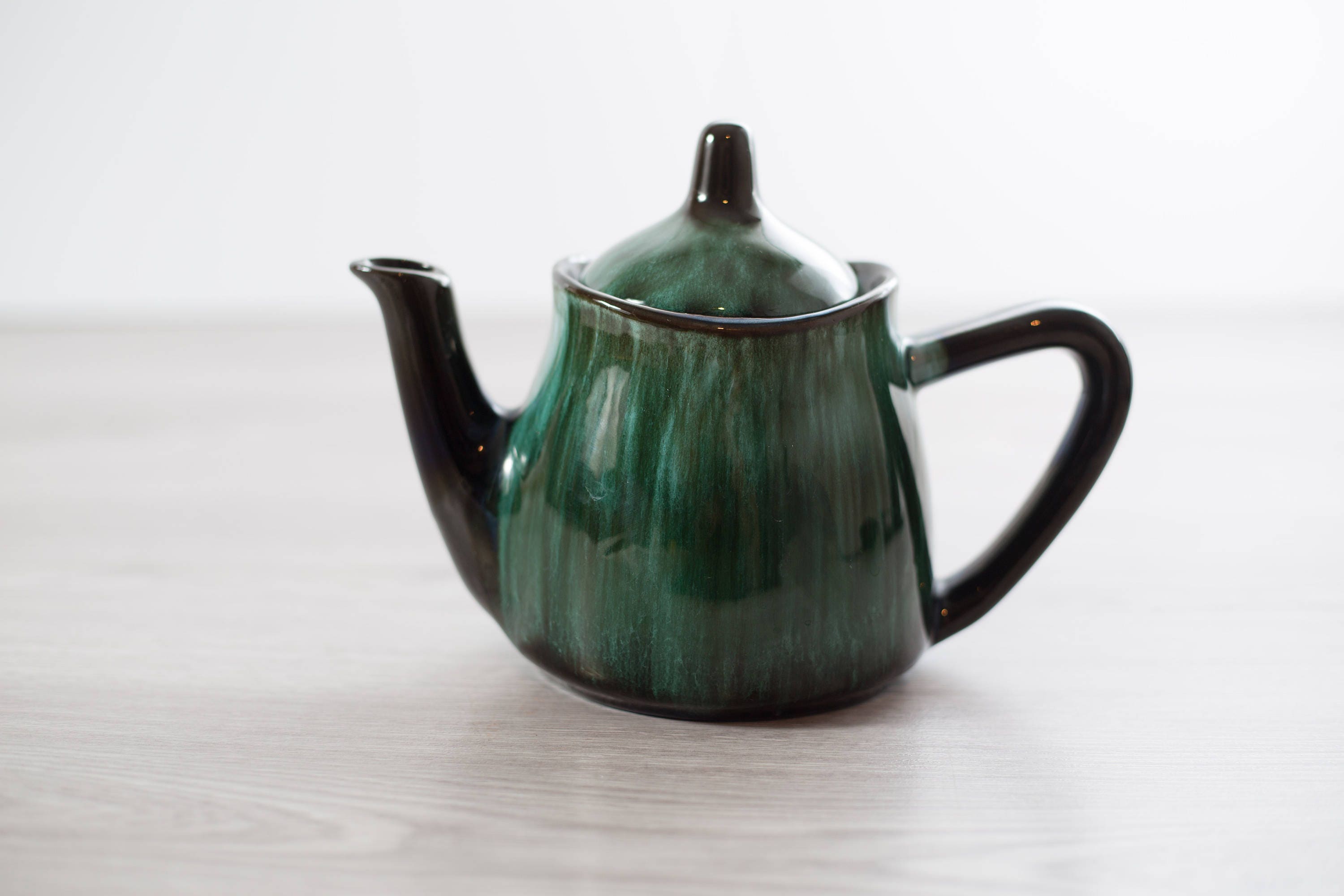 Vintage Teapot / Ceramic Blue Mountain Pottery Emerald Marble Green and