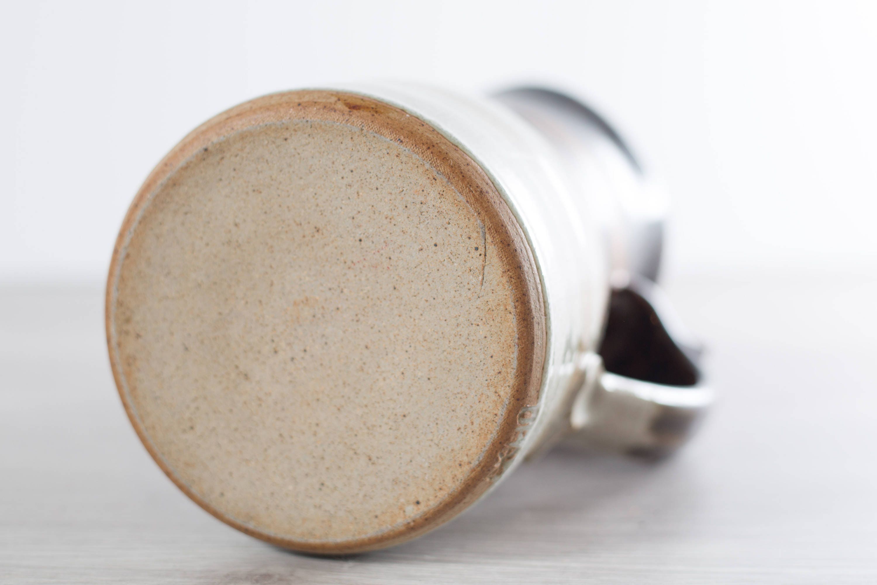 Vintage Ceramic Jug Vase / Brown and Cream Studio Pottery with Wavy