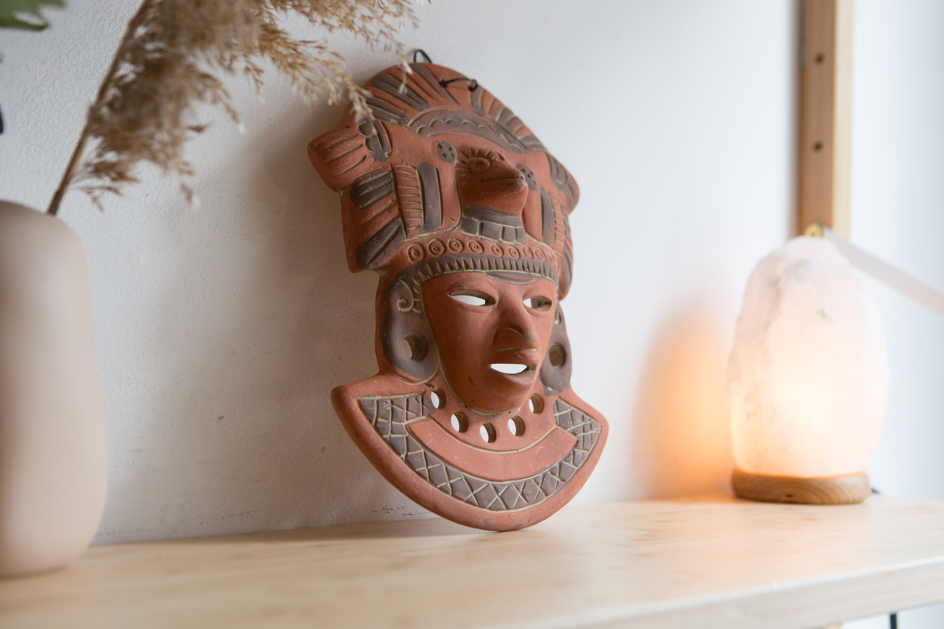 Vintage Ceramic Mask Terracotta Wall Hanging Face Hand Painted