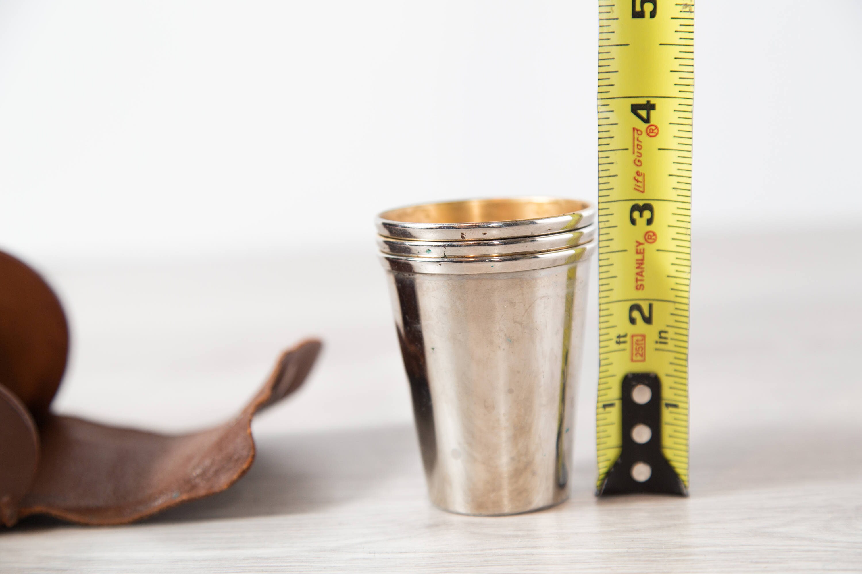 Vintage Travel Cups / Metal Cups with Leather Encasing / Camping Cups