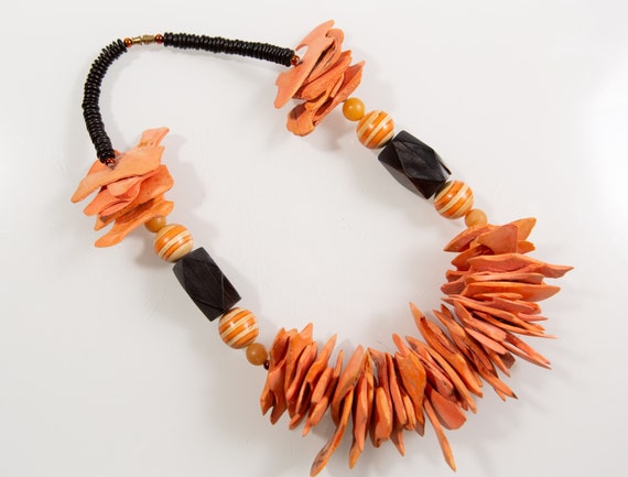 Orange Necklace Pumpkin Orange Beaded Choker Vintage Choker Acrylic Beads Orange Choker Pumpkin Necklace Vintage Necklace