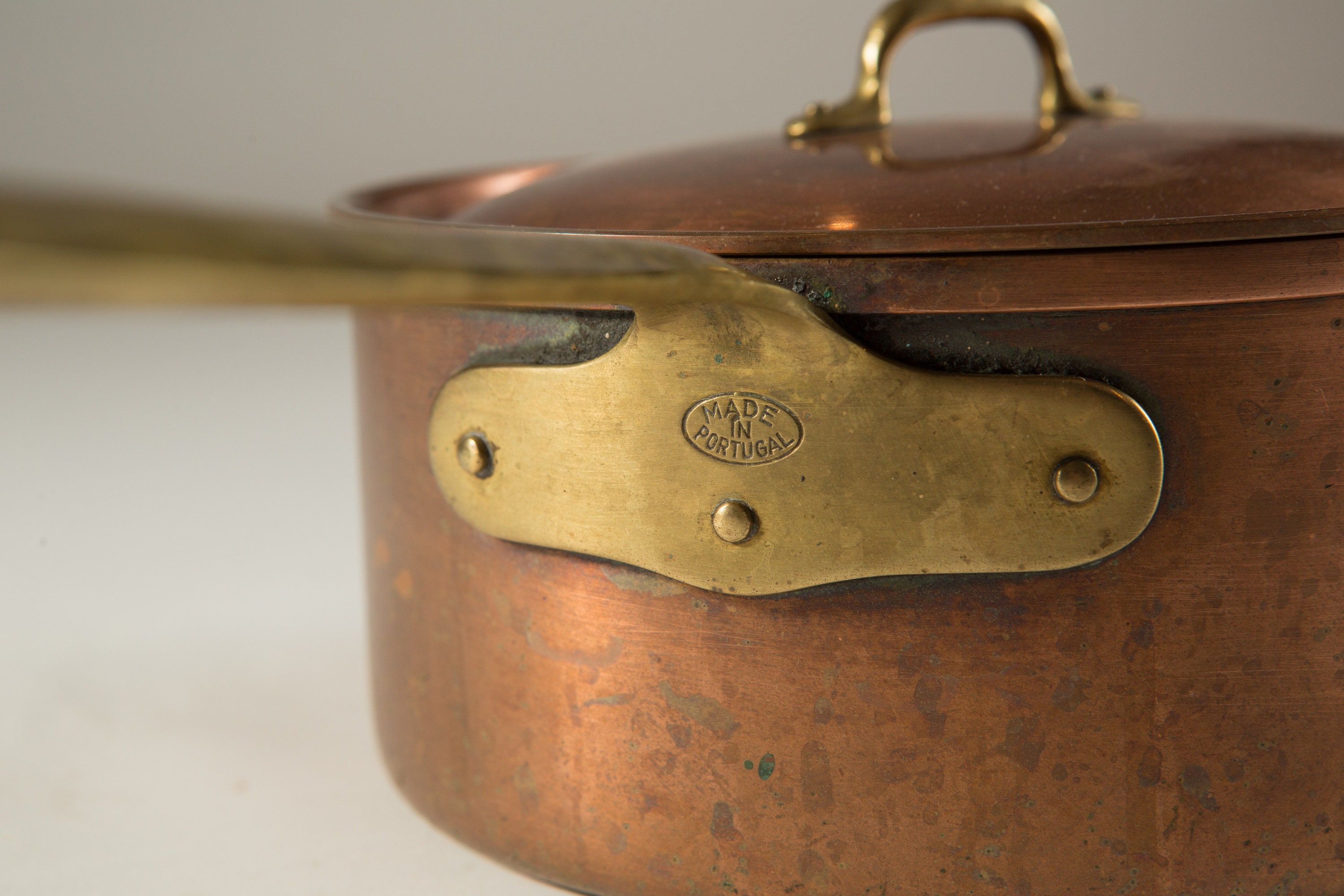 Vintage Copper Pot Made in Portugal with Brass Handles Cooking Pot