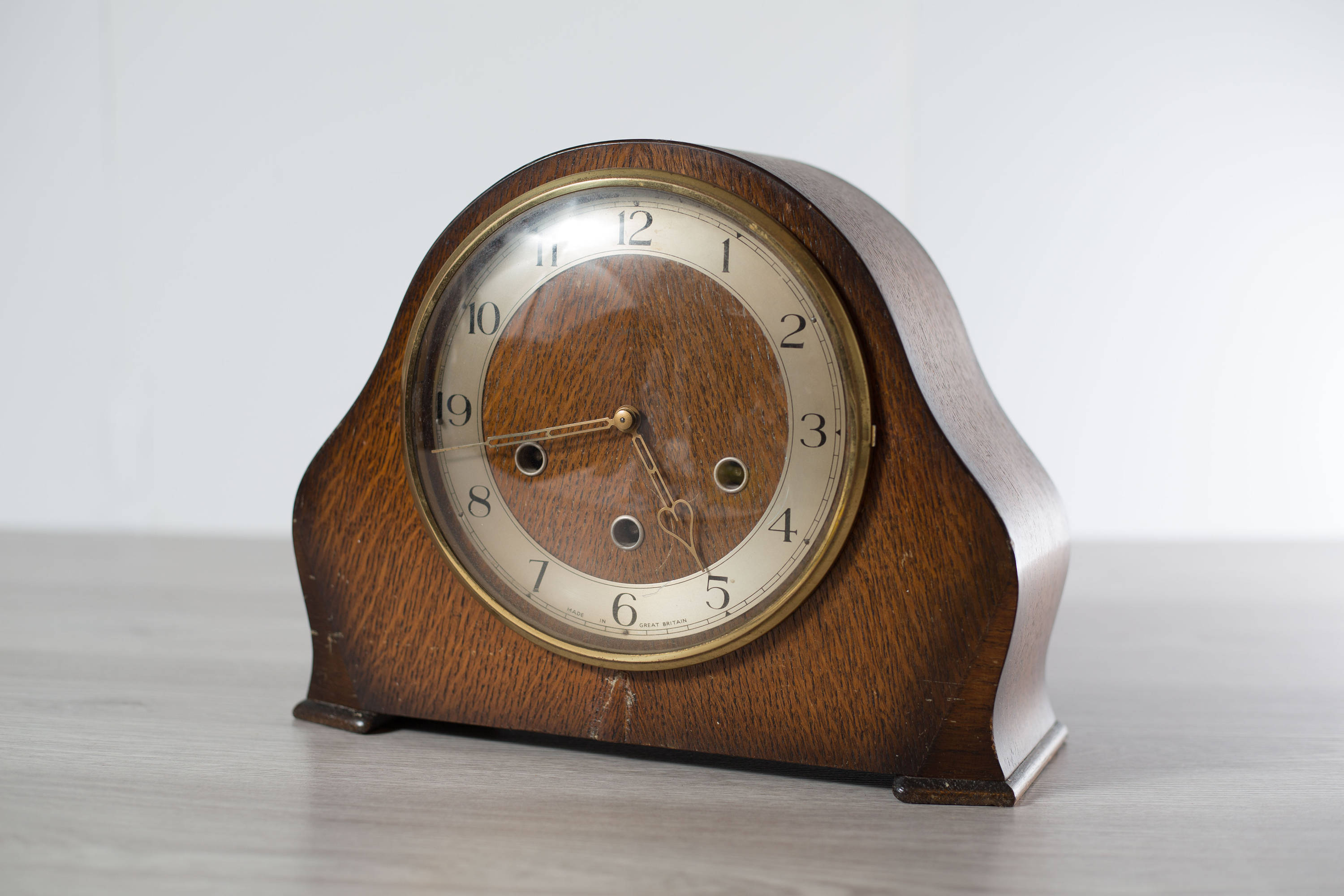 Vintage Wind Up Clock / Made in Great Britain Wood Clock