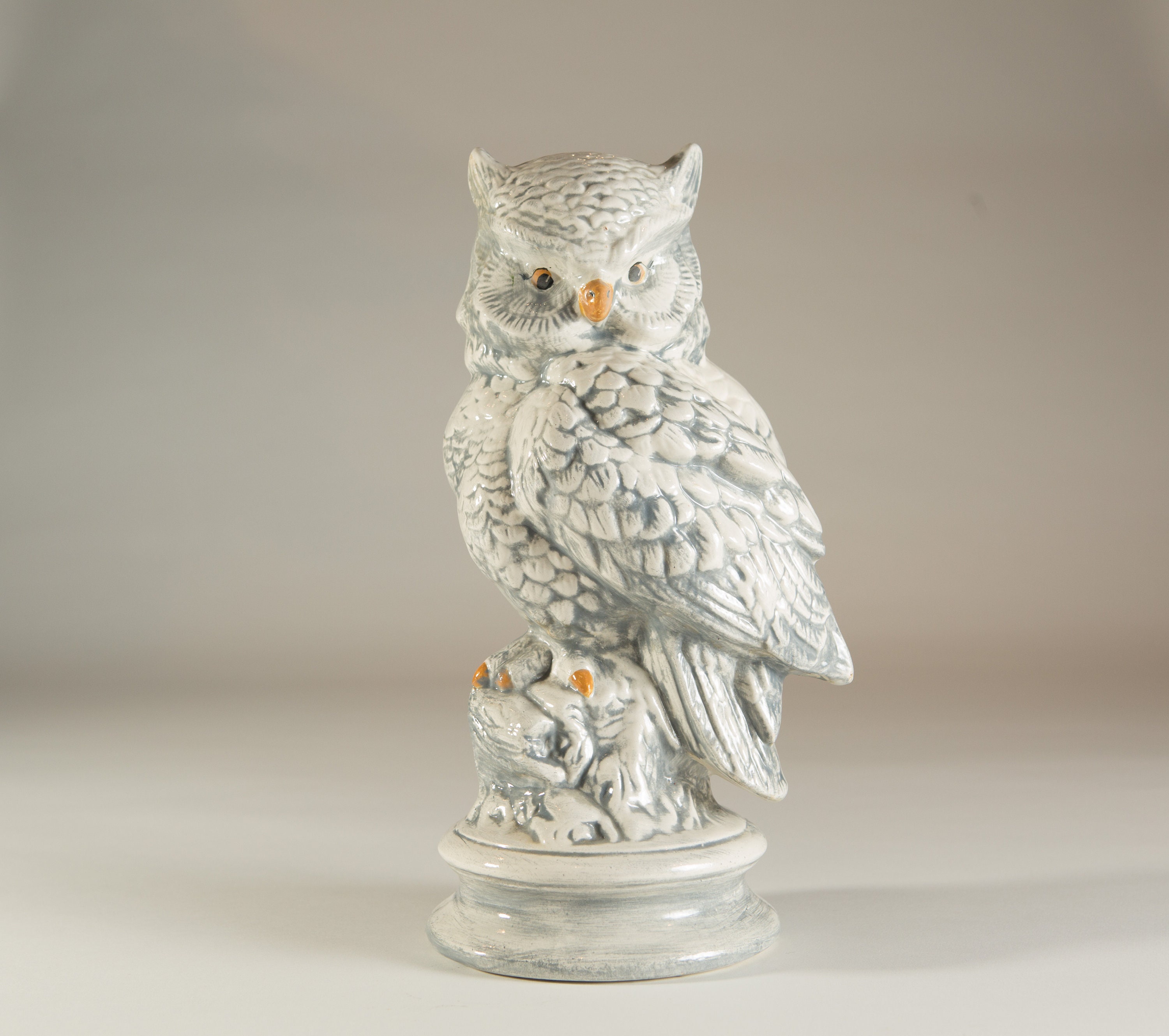 Vintage Ceramic Owl Statue Handpainted Boho Modern Kitsch Standing Bird Statue Figurine