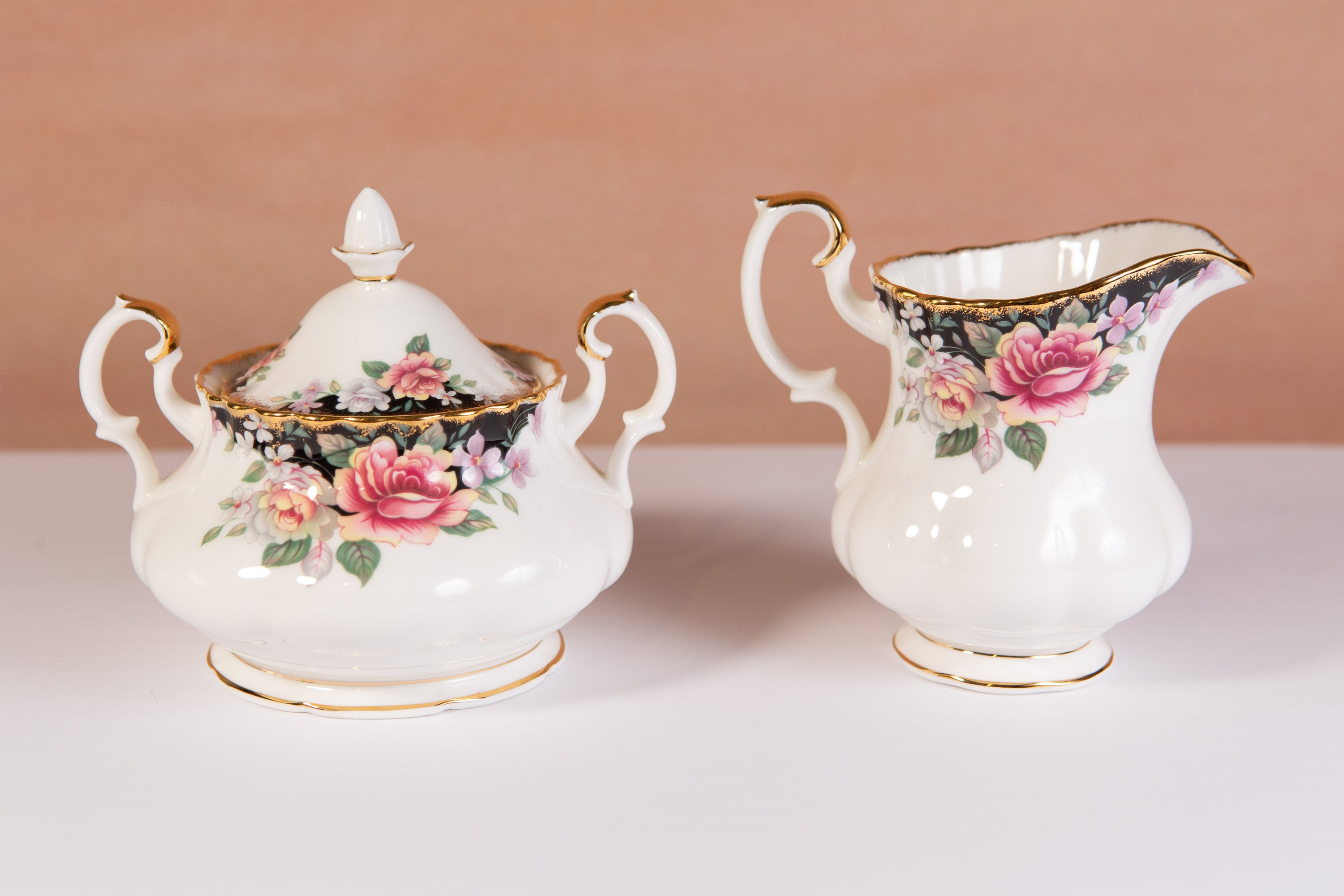 Vintage Ceramic Creamer / Sugar Tea Set with Flower Pattern Royal
