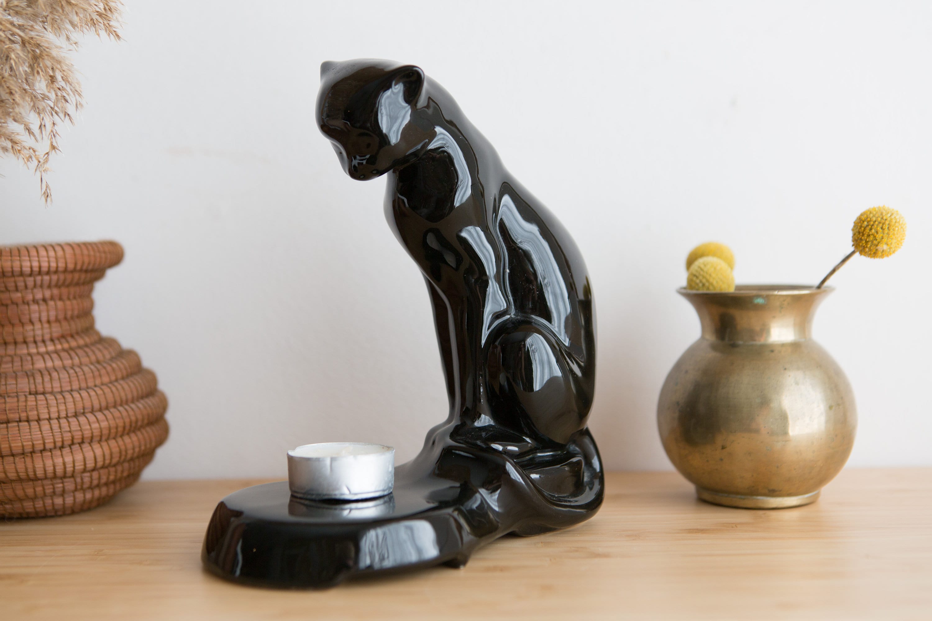 Ceramic Cat Candle Holder Black Cat Decor Mothers Day Gift