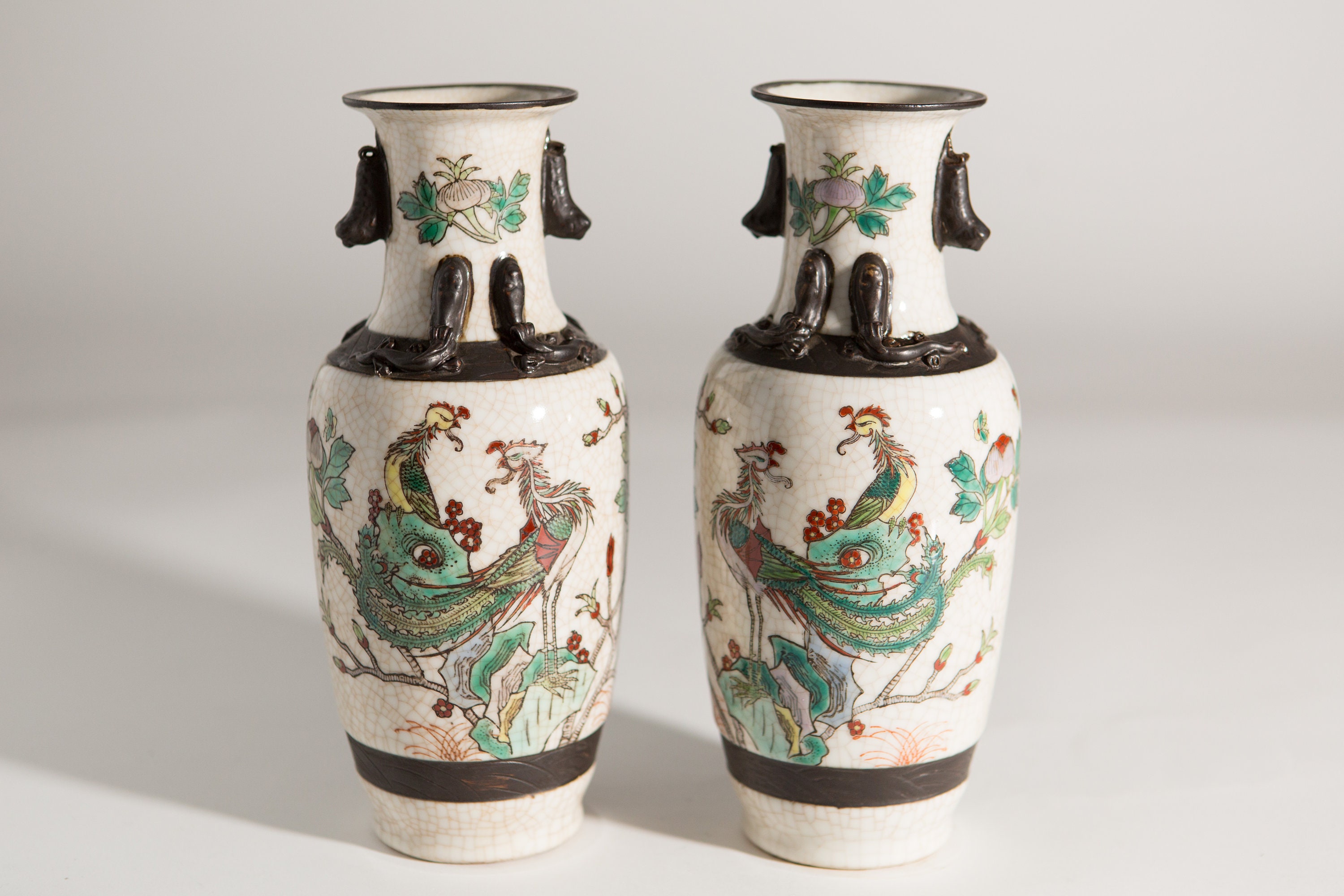 Vintage Asian Vases Ceramic Dynast Painted Urns with Japanese