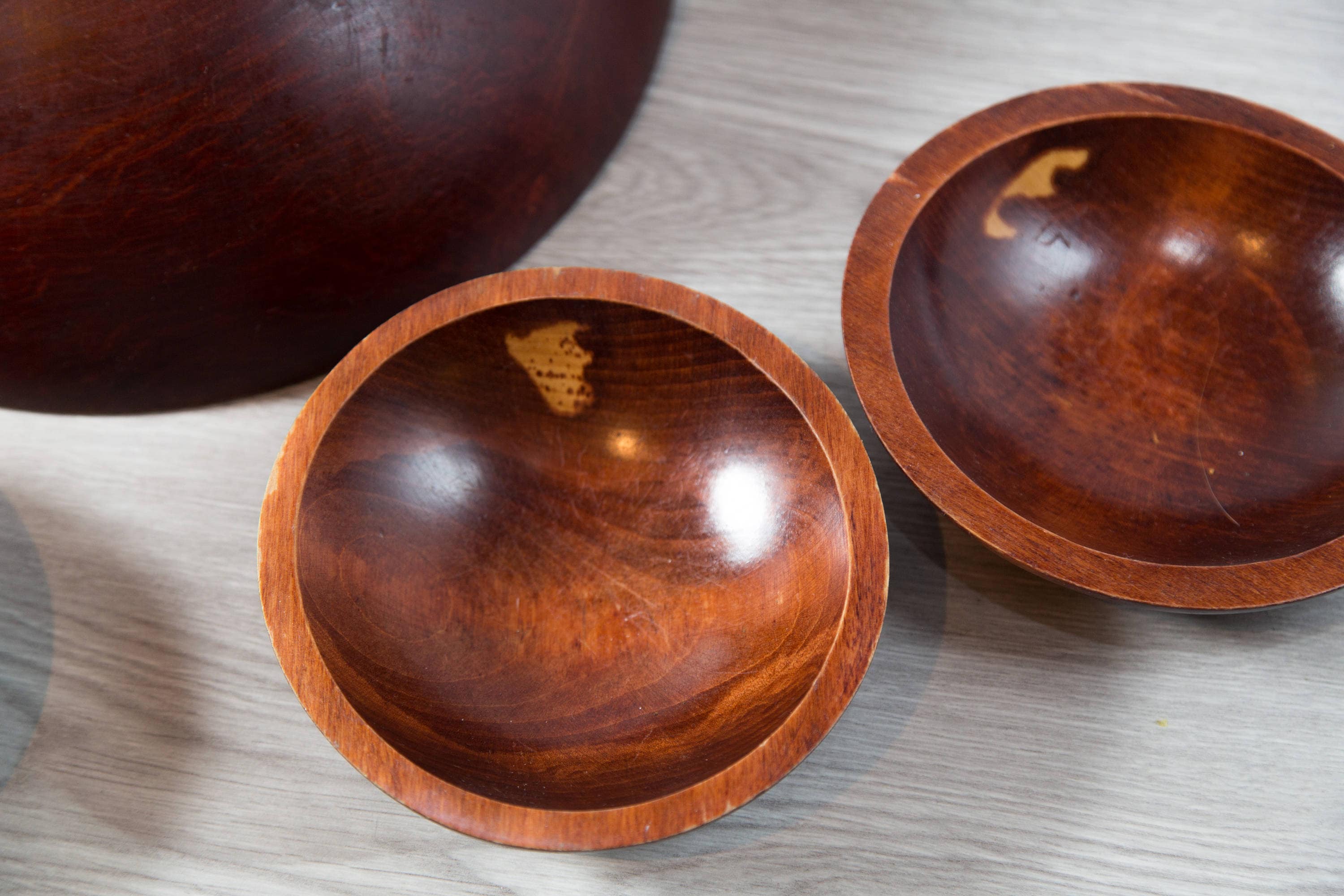 Wood Salad Bowls / 9piece Set of 1960's Vintage Solid Maple Wood
