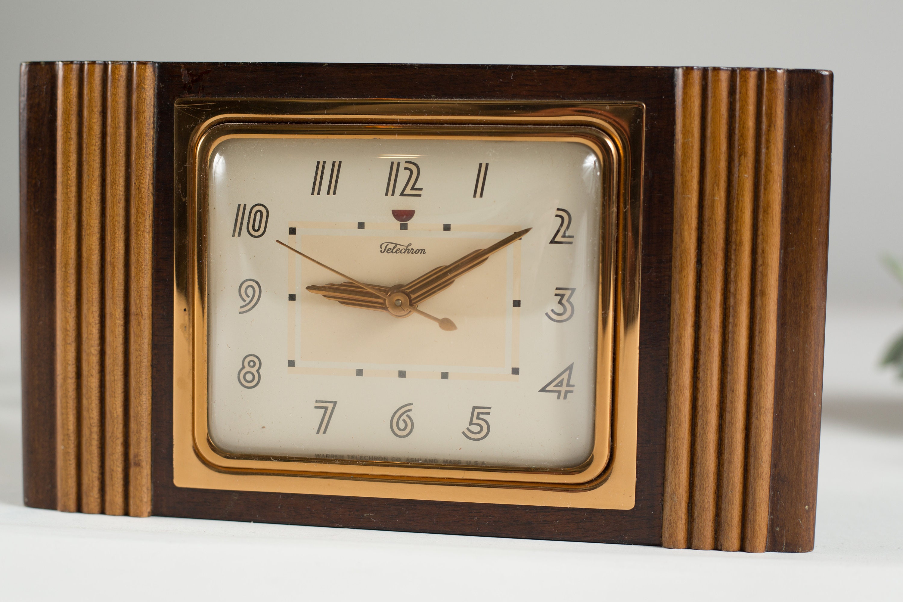 Vintage Electric Clock Wood and Brass Telechron Art Decor Mantle