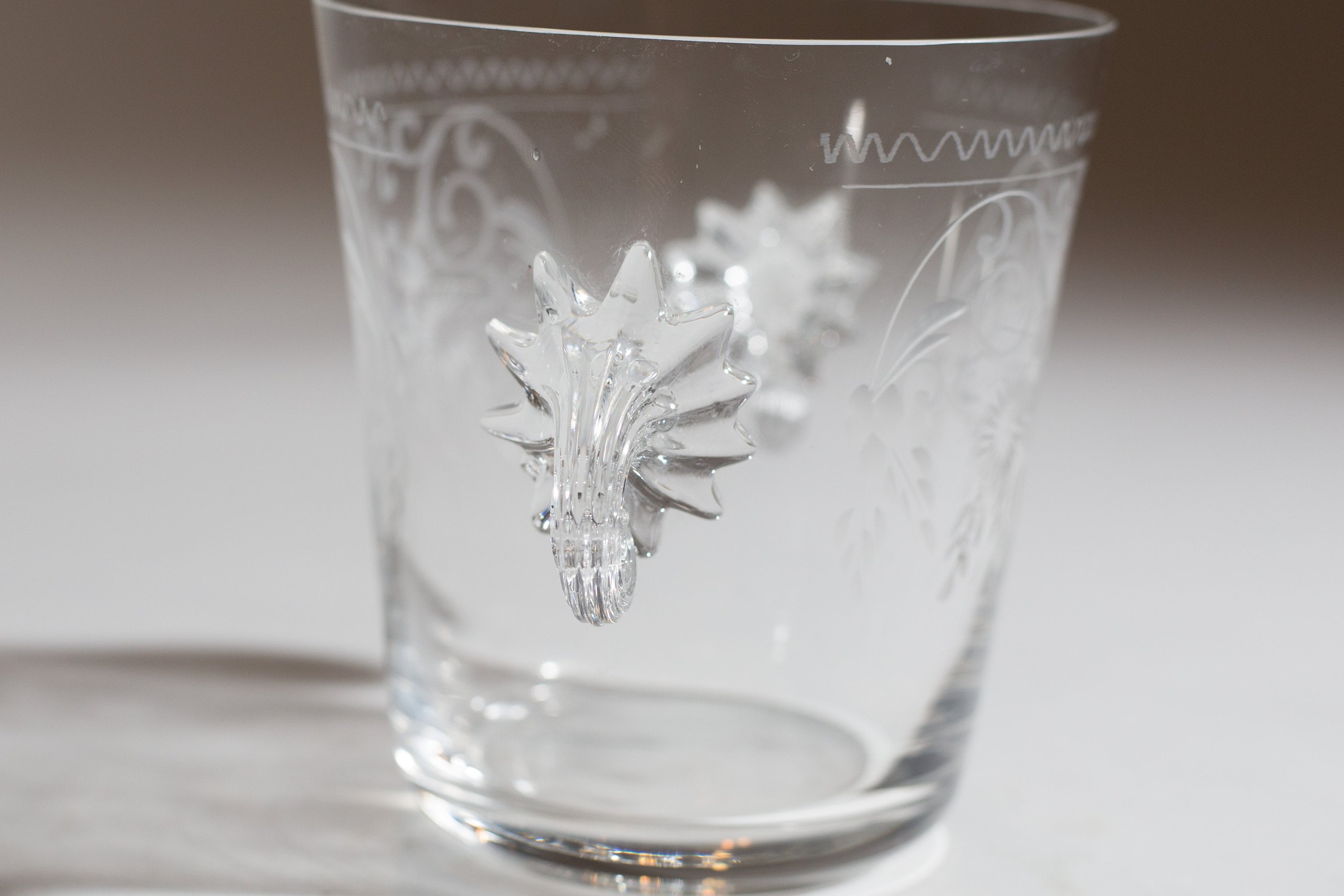 Vintage Ice Bucket Floral Etched Crystal Glass Ice Bucket with Spiral