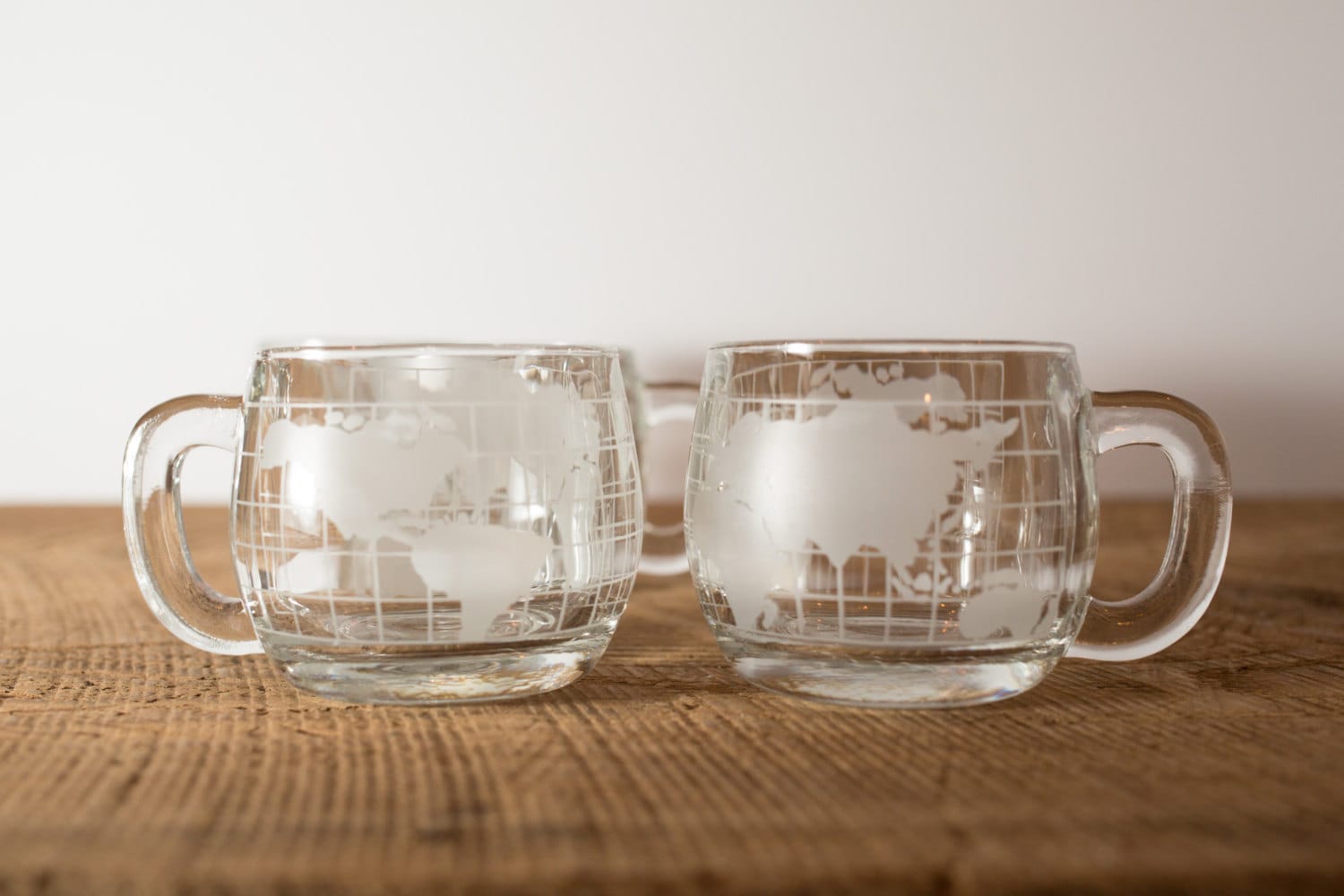 4 Nescafe World Globe Map Glass Mugs (Vintage Nestlé) 8oz Frosted Tea