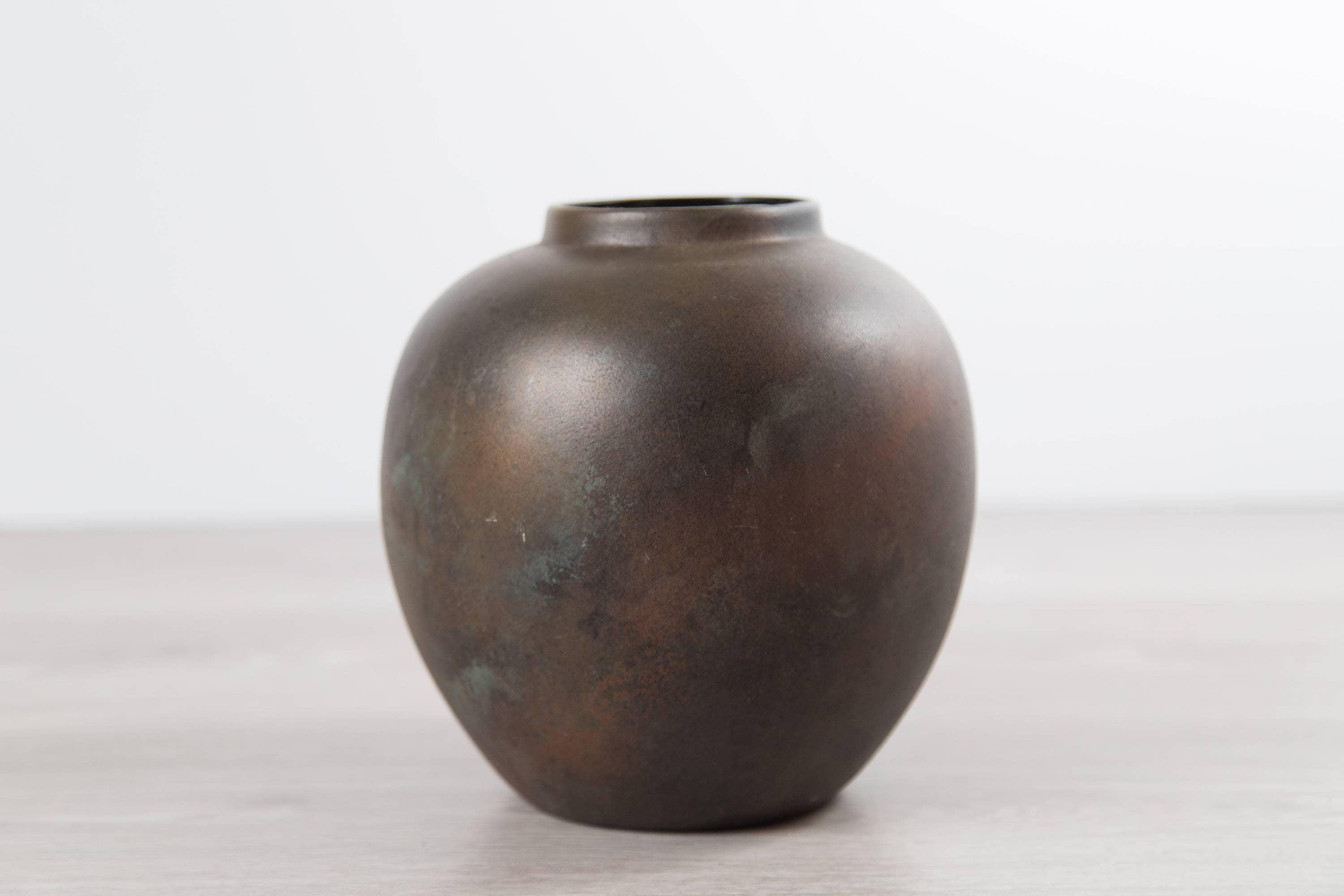 Vintage Burnished Bronze Colored Ceramic Vase / Patina Painted Bubble Vase