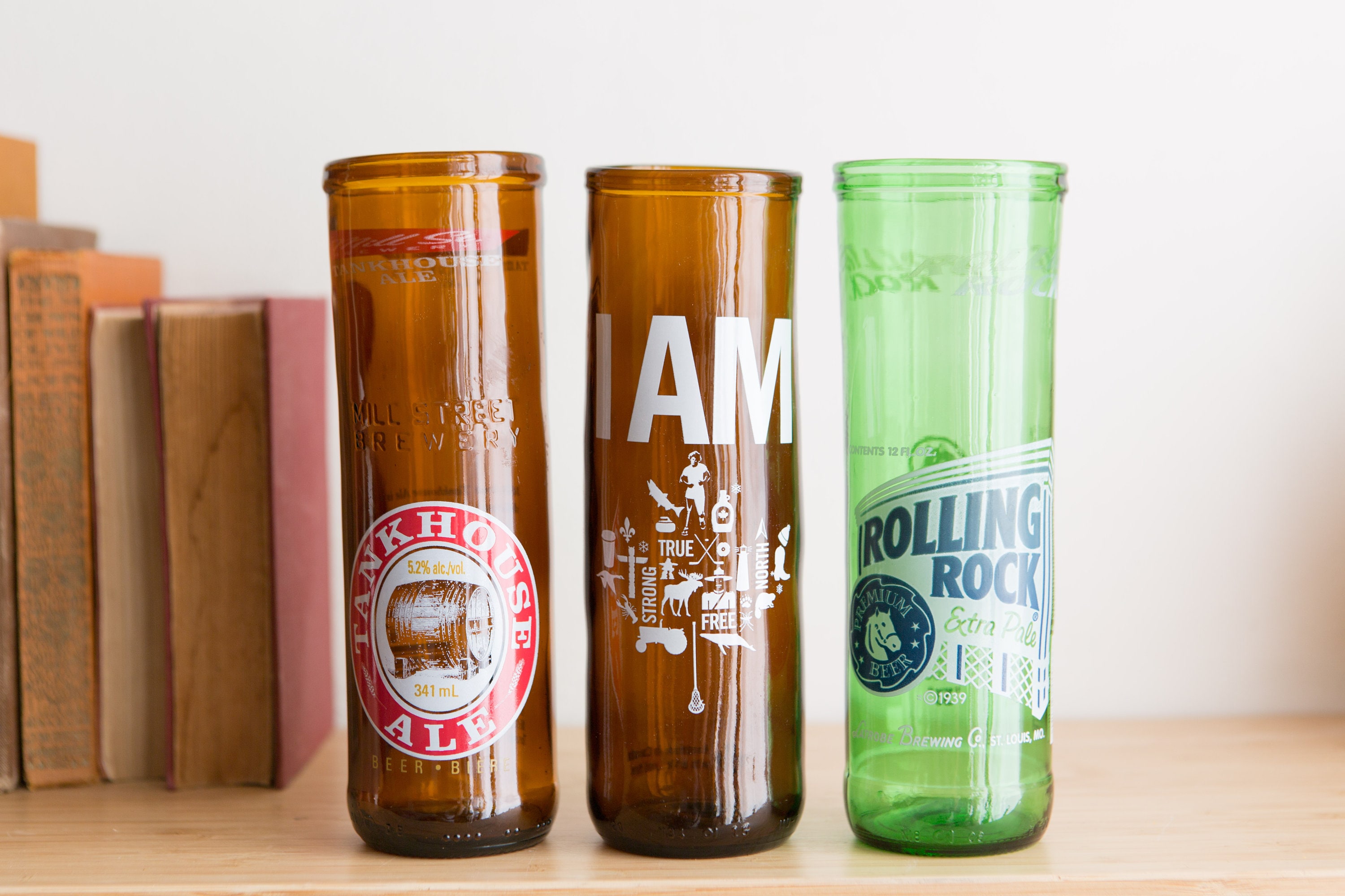 3 Handblown Beer Bottle Glasses Handmade Craft Beer or Cocktail