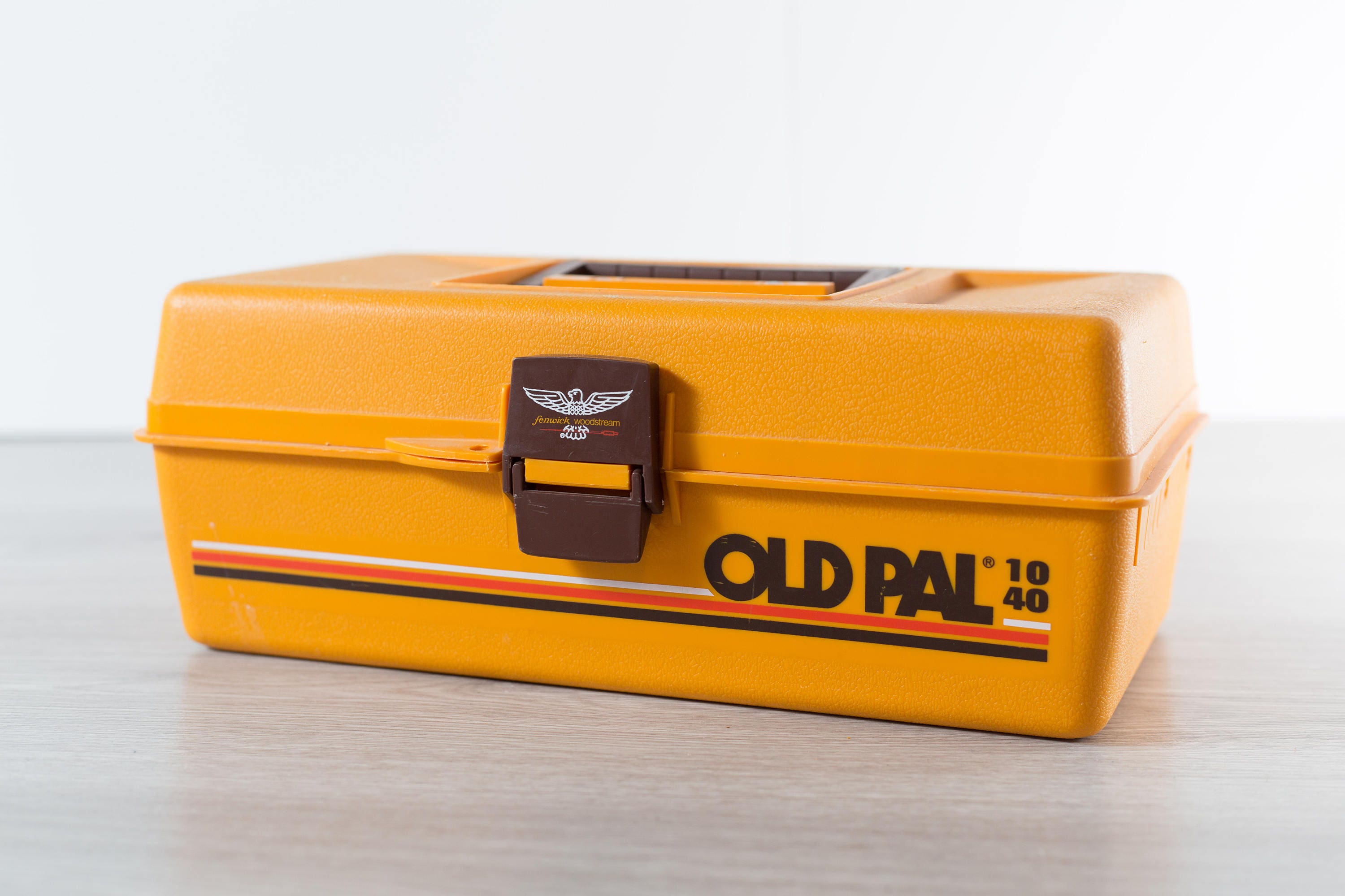 Vintage Tackle Box / Orange Yellow Fly Fishing Plastic Storage Box for