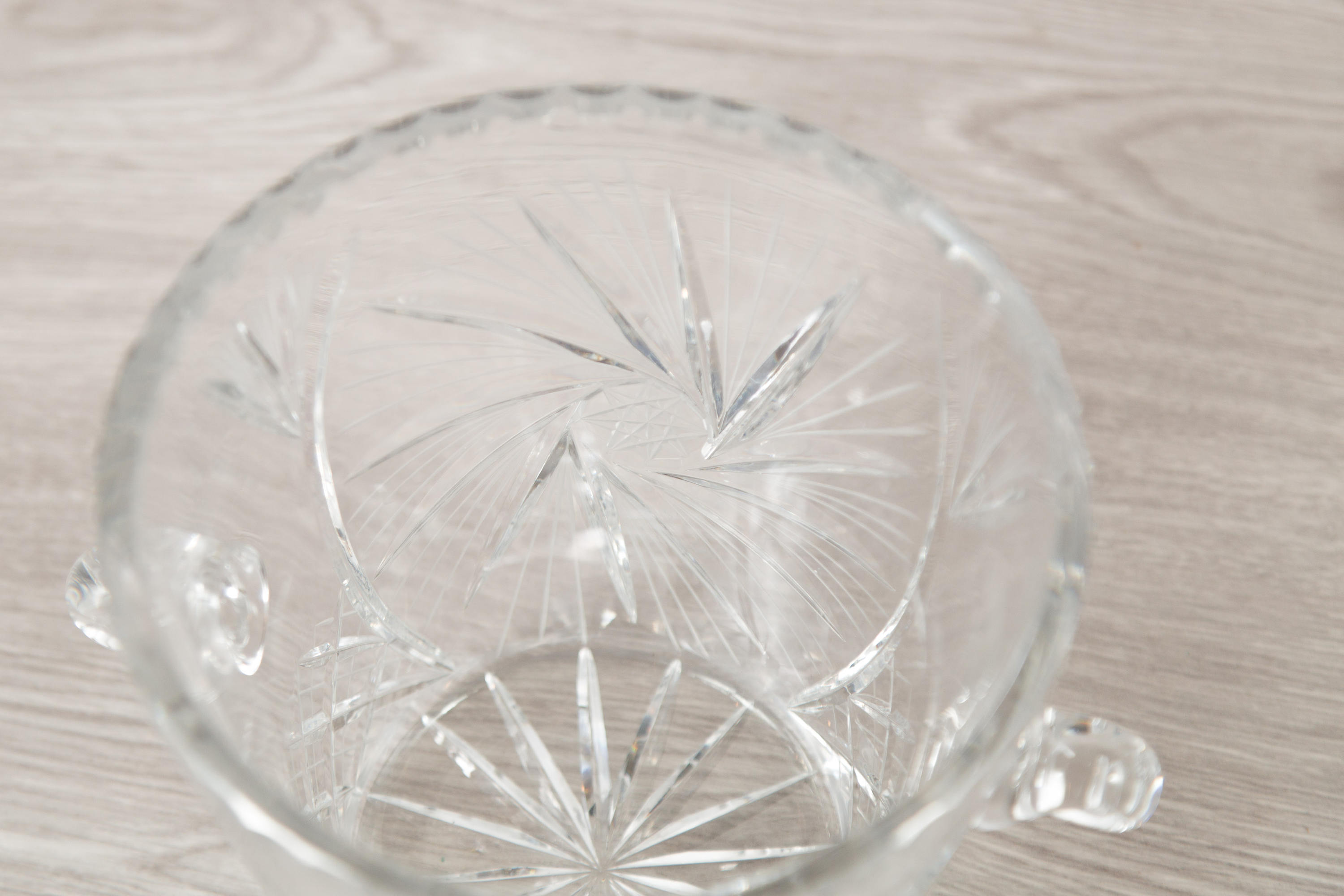 Vintage Crystal Ice Bucket Pinwheel Sunburst Cornflower Starburst Etched Cut Crystal Large