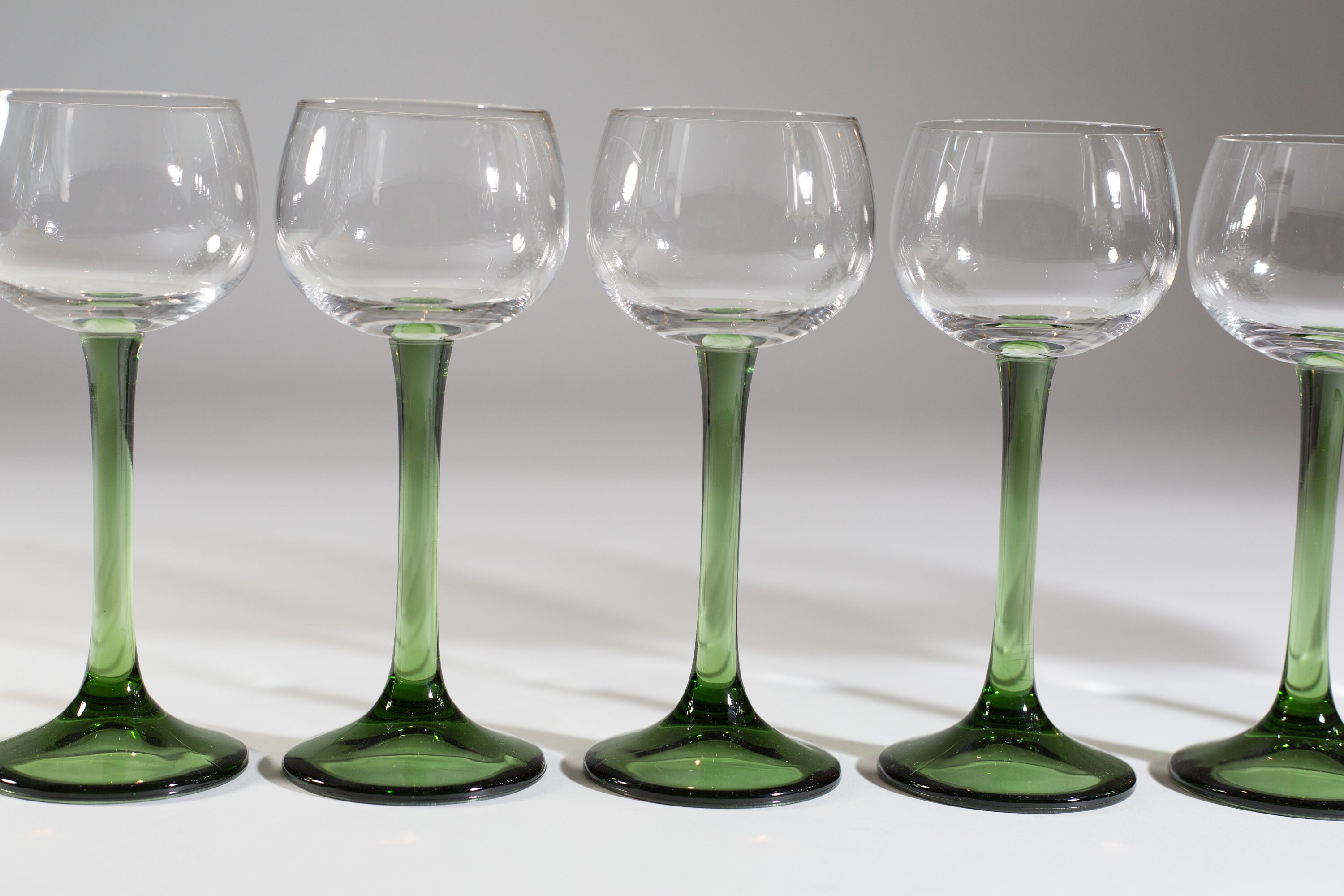 Vintage Green Stem Wine Glasses 5 ounce Set of 7 Southwestern